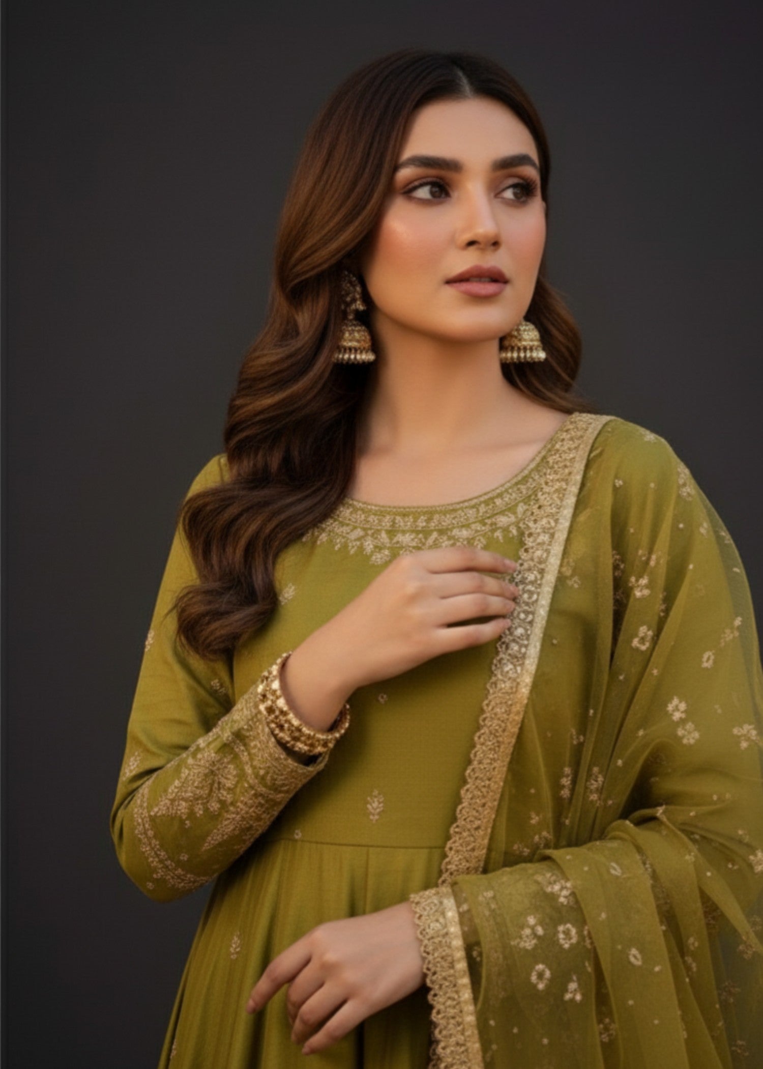 Pehnawa By Bin Akram’s Olive Bloom | Kattan Silk Maxi Women 3pcs