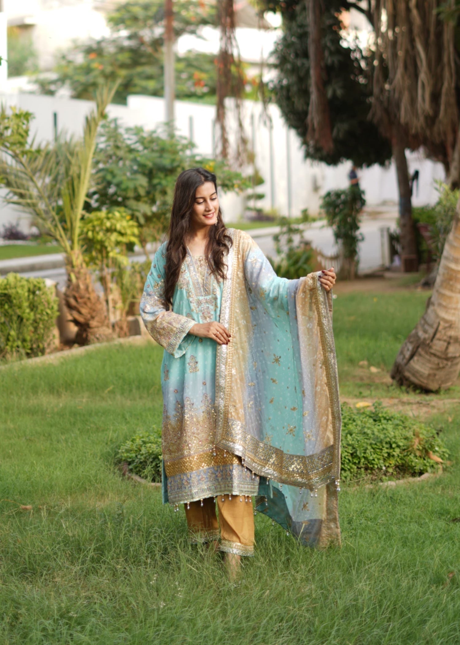 Suits By Sadia Aquamarine chiffon Women 3pcs