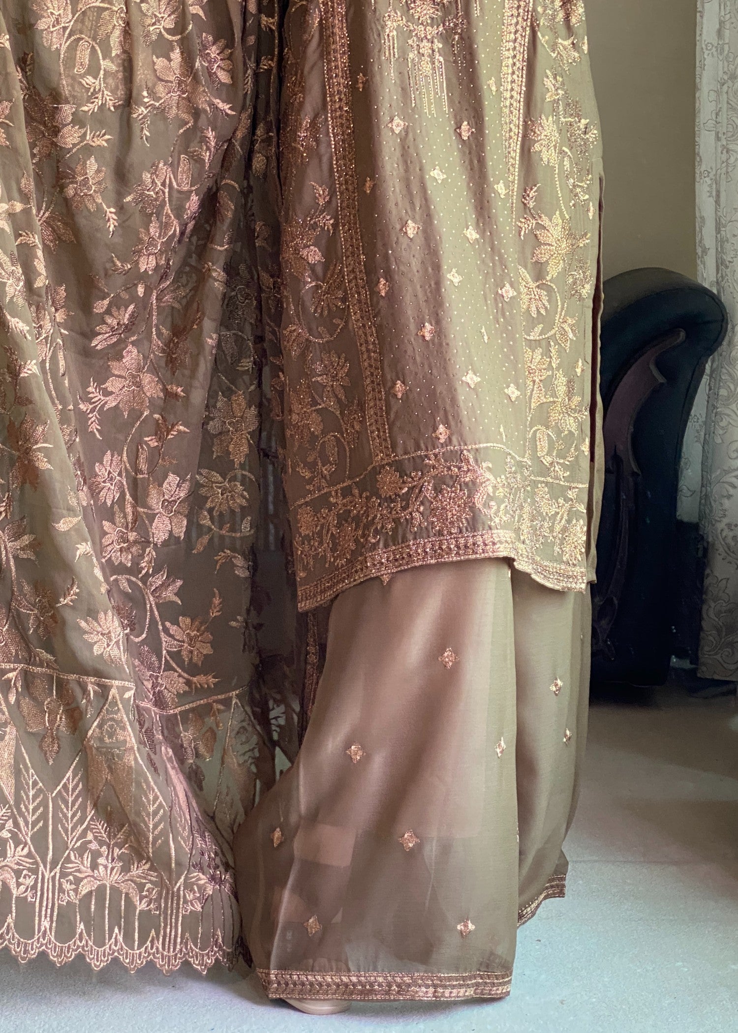 Four Season Boutique ARZOO CHIFFON CHIKKU BROWN Women 3pcs