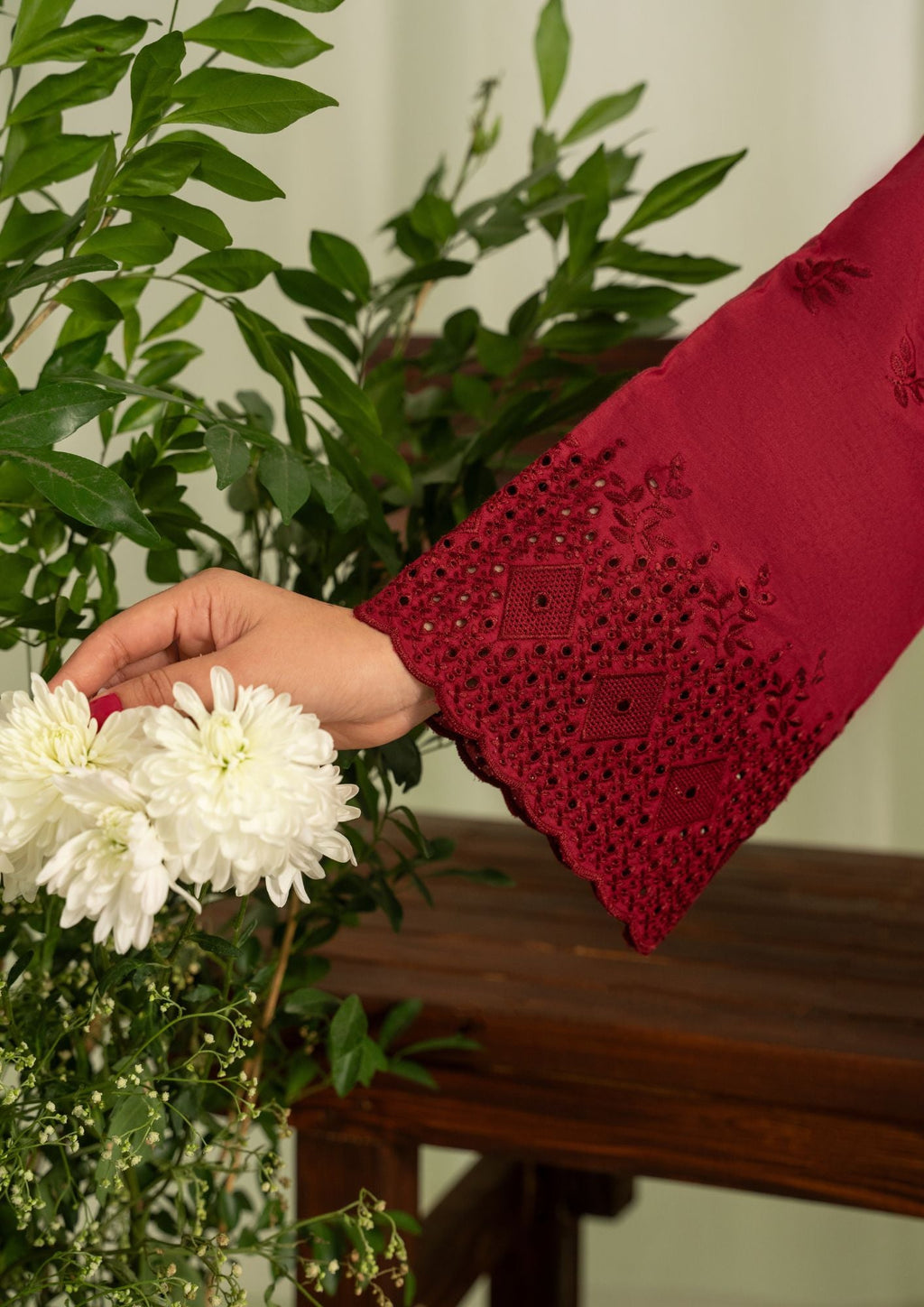 Yolo Pret Schiffli Embroidered Cambric Maroon Set Rozana W25 0029 Women 2pcs