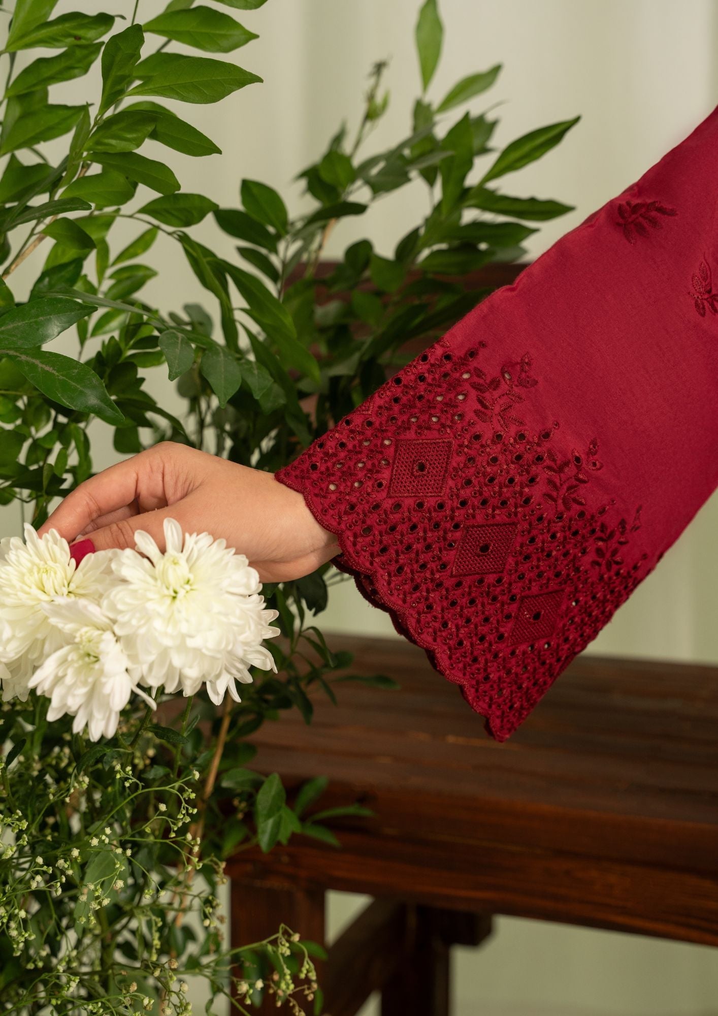 Yolo Pret Schiffli Embroidered Cambric Maroon Set Rozana W25 0029 Women 2pcs