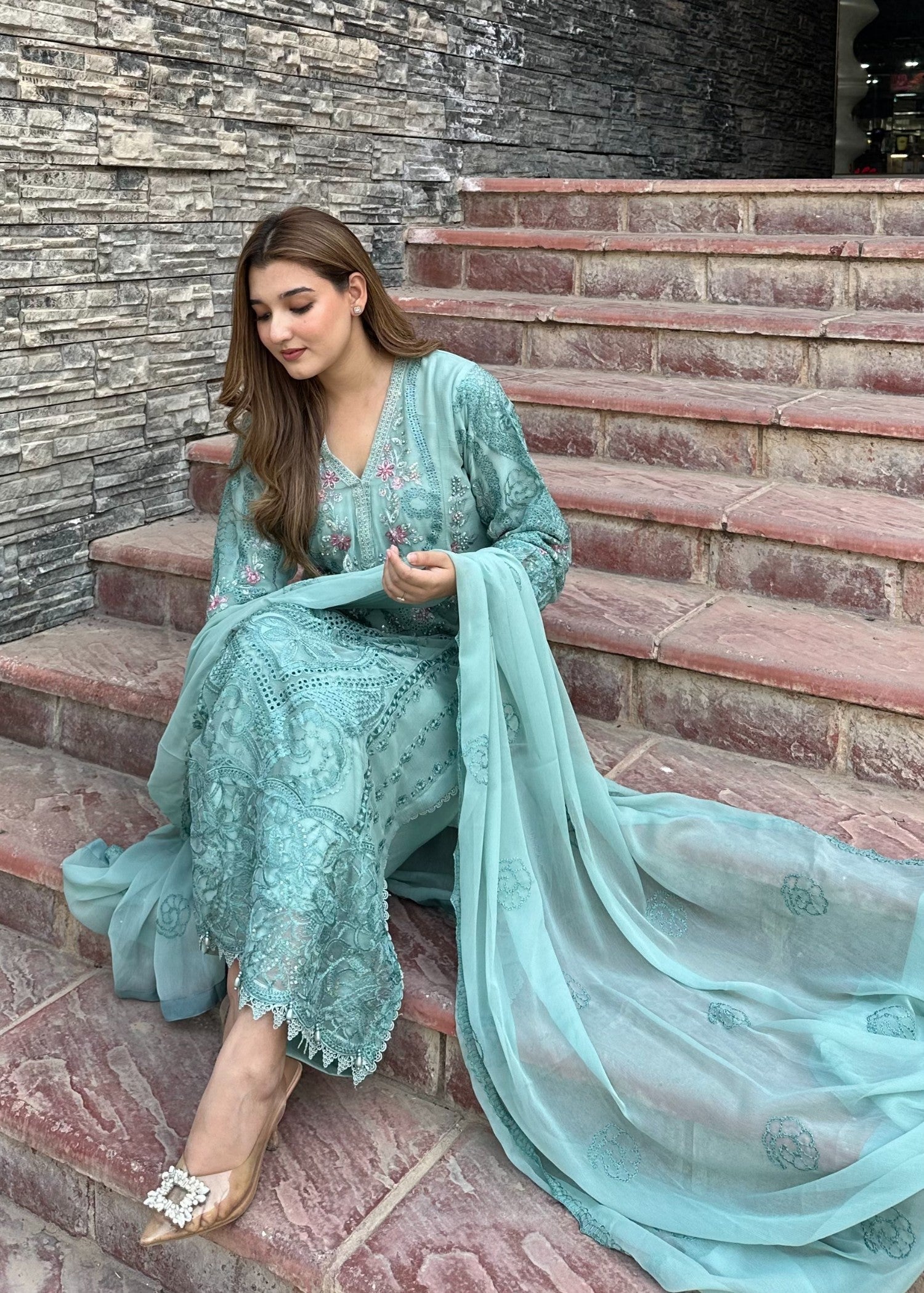 Pehnawa By Bin Akram’s Aqua Glow Pret | Chiffon Kurta Set Women 3pcs