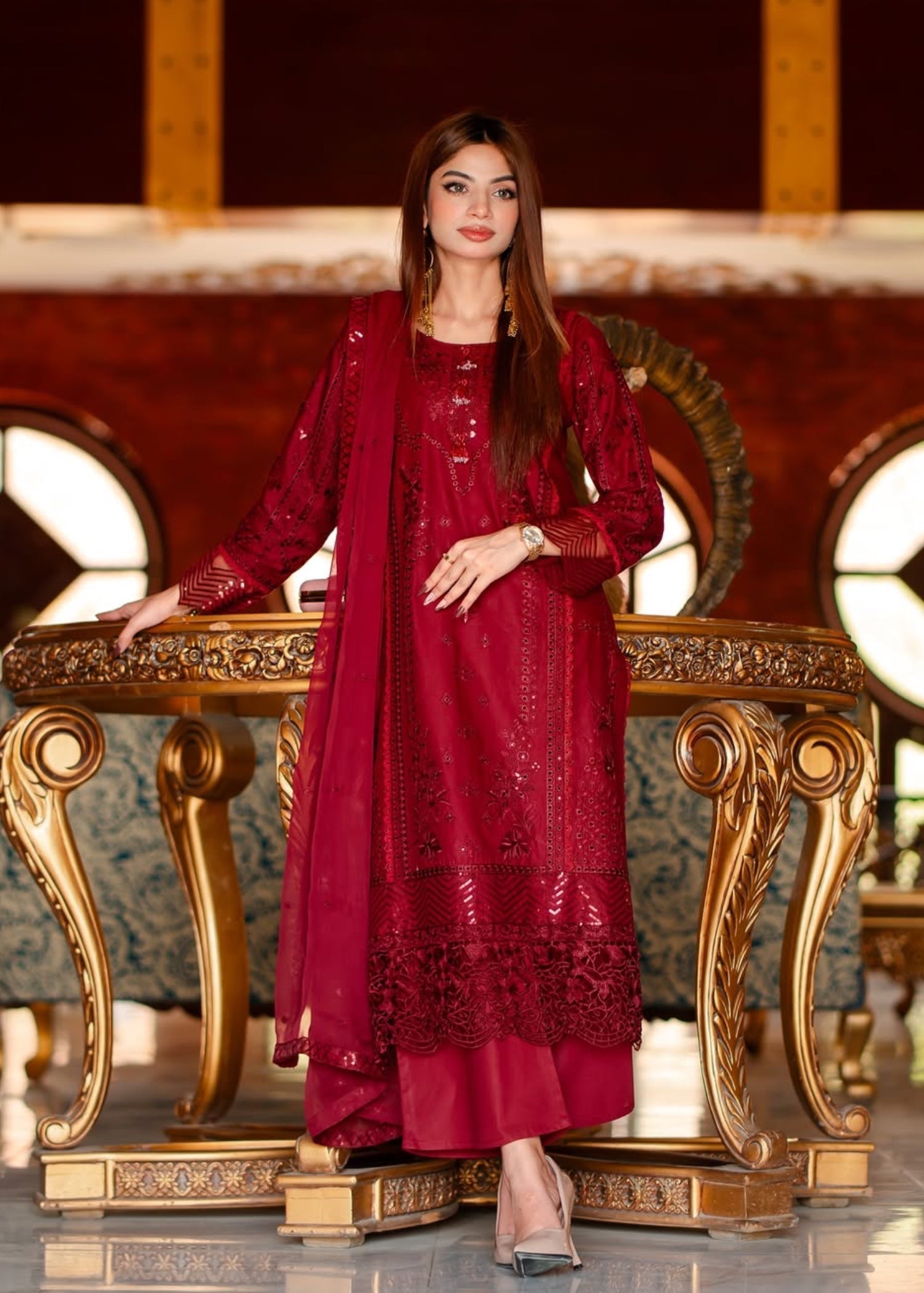 Suits By Sadia Maroon marvel Women 3pcs