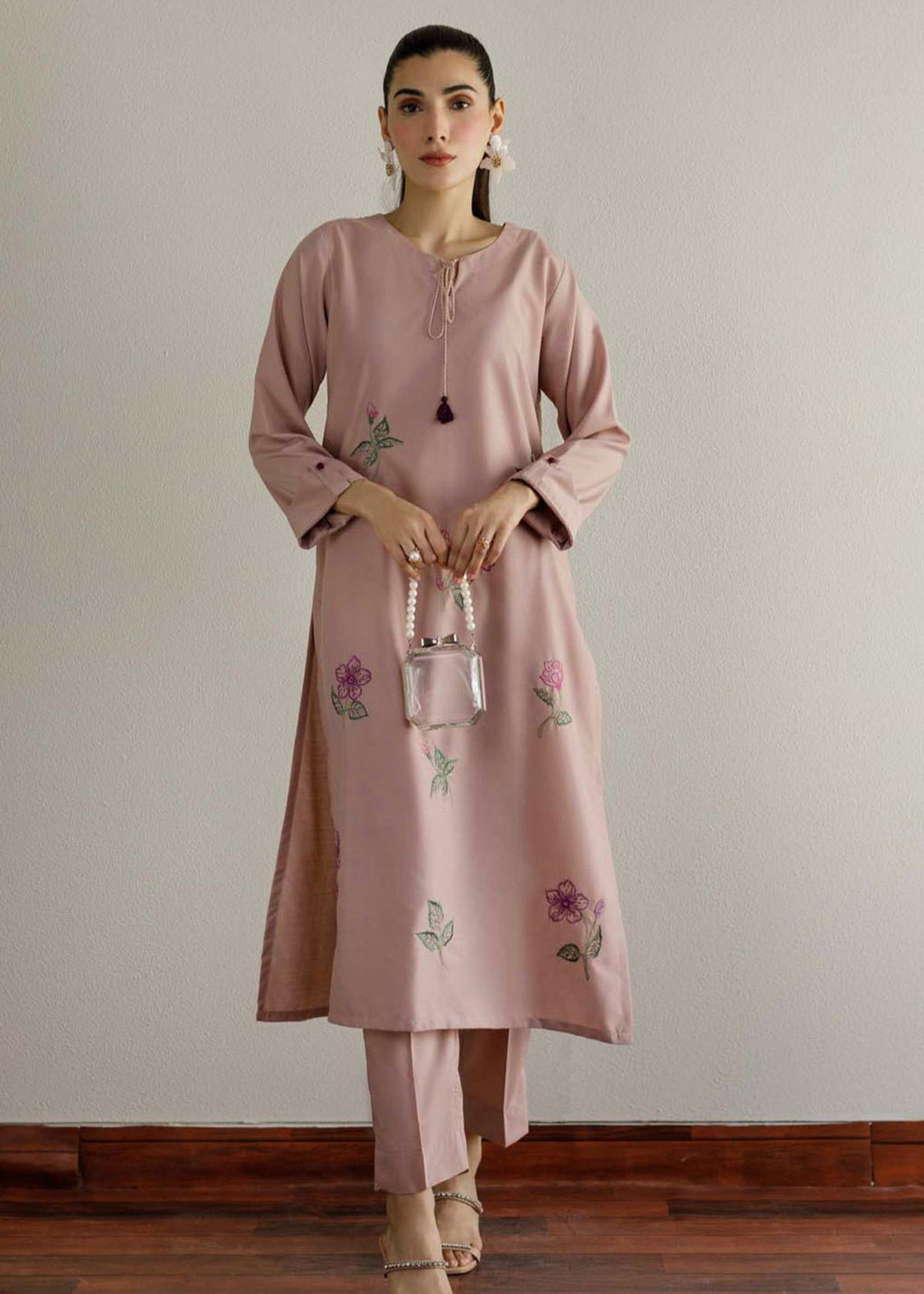 Peach Republic Tea Pink Embroidered Dress 01 Women 2pcs