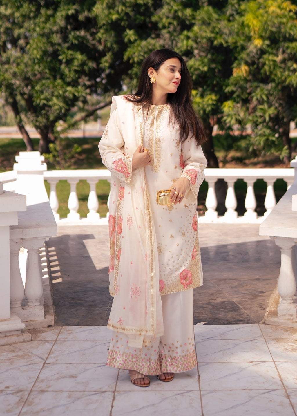 Suits By Sadia Chiffon nimra offwhite Women 3pcs
