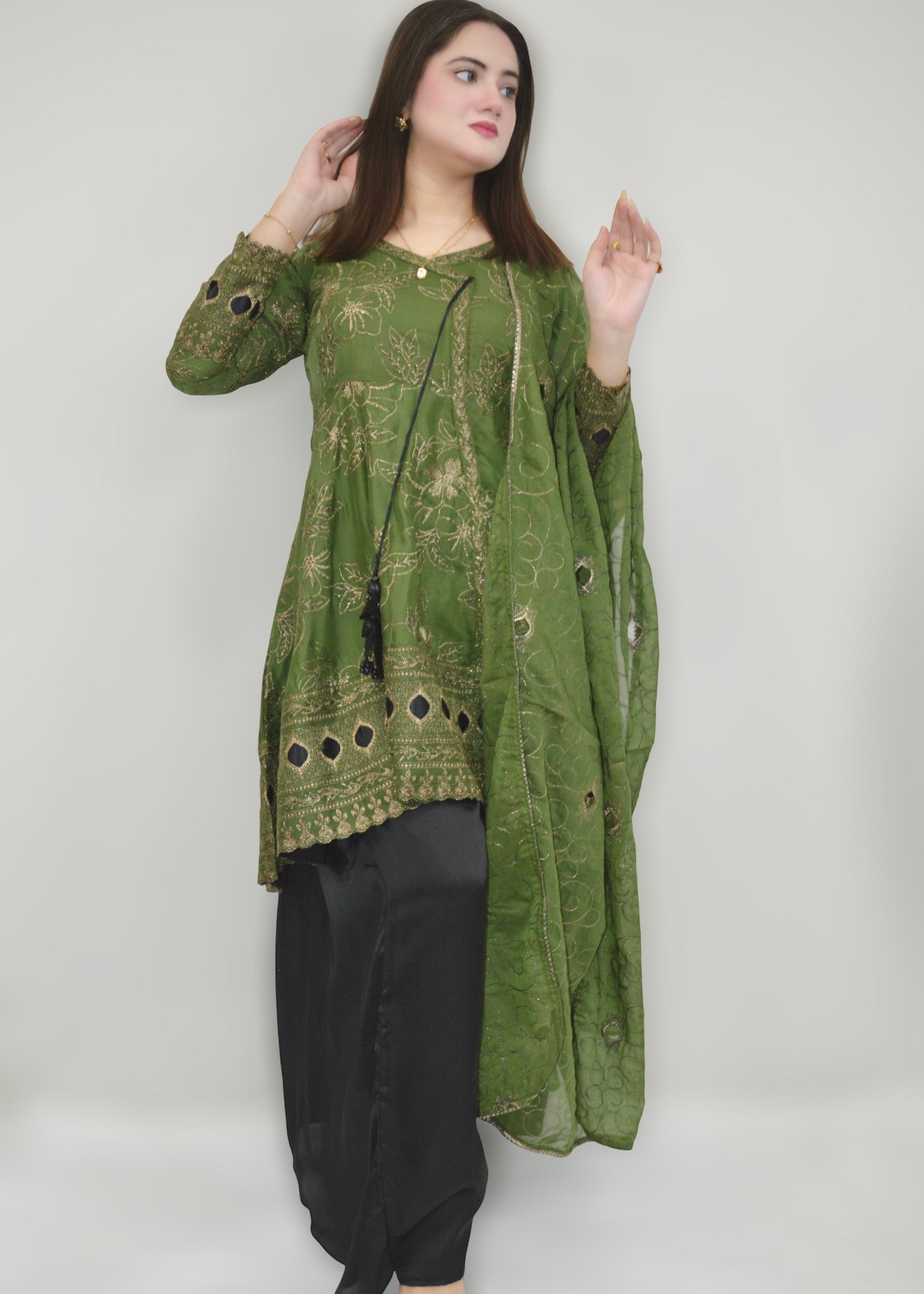 MMG Garments MEHRUNNISA| CHIFFON BACKTAIL EMBROIDERED FROCK MMG 1006 Women 3pcs