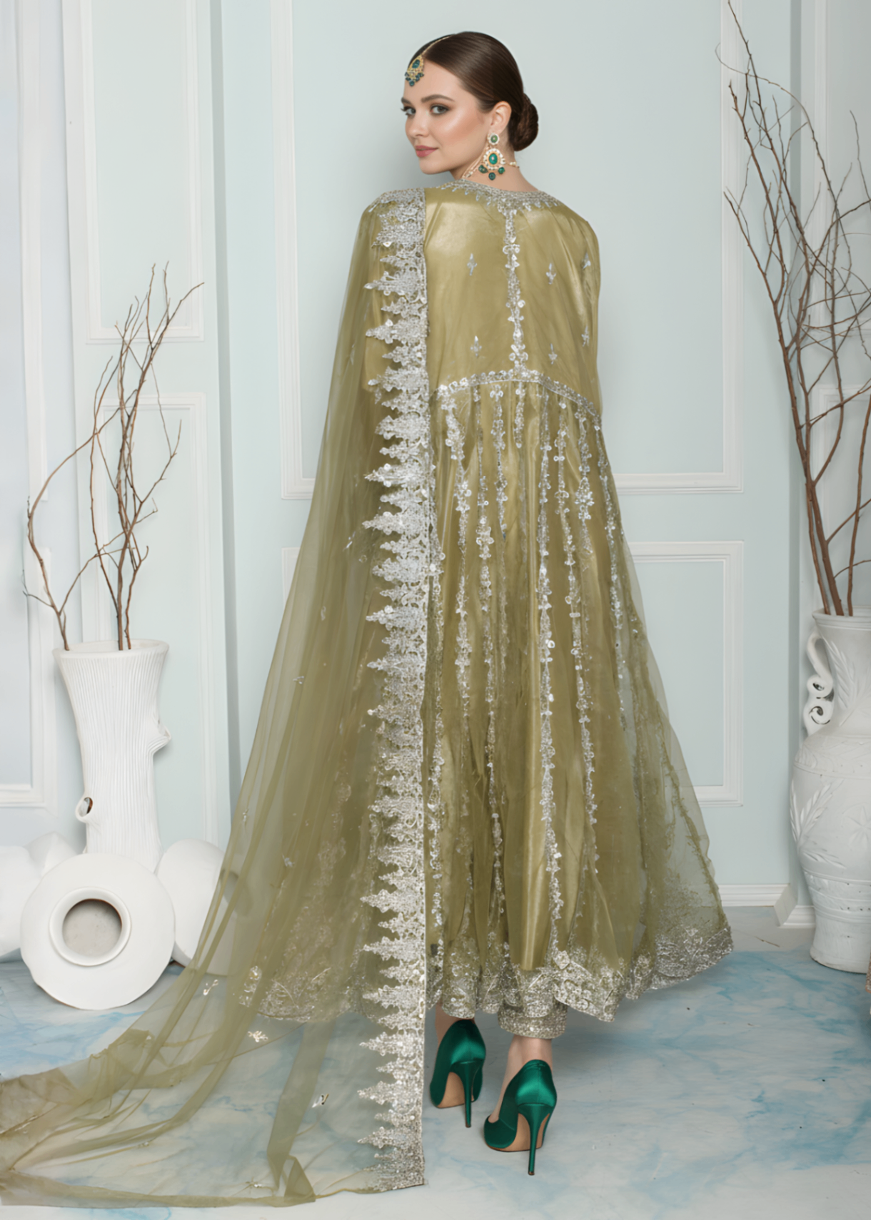 Insiya By Saira Jawad Bridal Maxi Olive Green 216 Women 2pcs