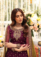 Suits By Sadia Gharara plum chiffon Women 3pcs