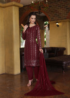 Abaan Zohan Chandni Maroon Women 3pcs