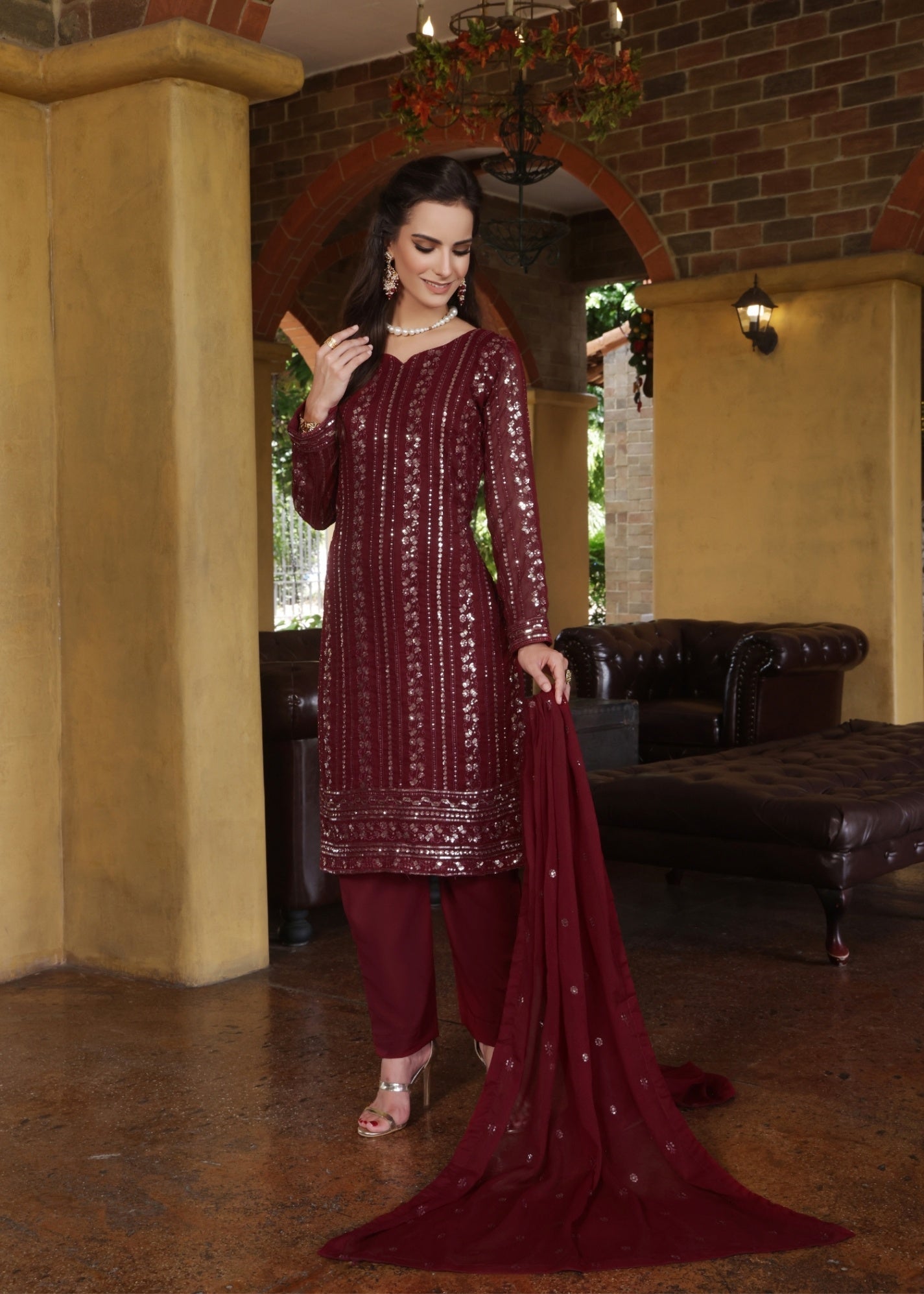 Abaan Zohan Chandni Maroon Women 3pcs