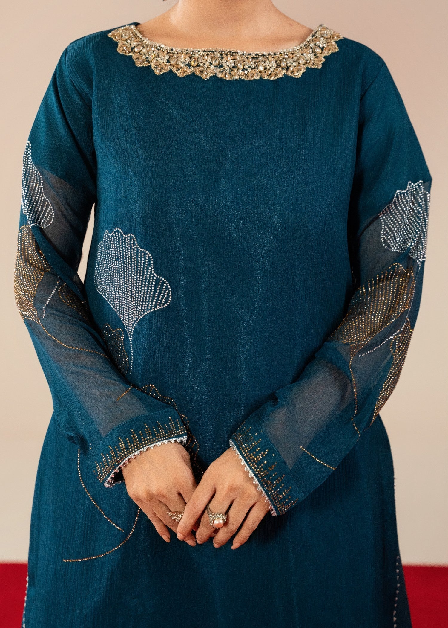 Maira Fashion Teal Studded Rhinestone Kurta Set Women 3pcs