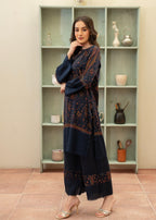 Naaz Couture Pashmina Wool Embroidered Coord Set Navy Blue Women 2pcs