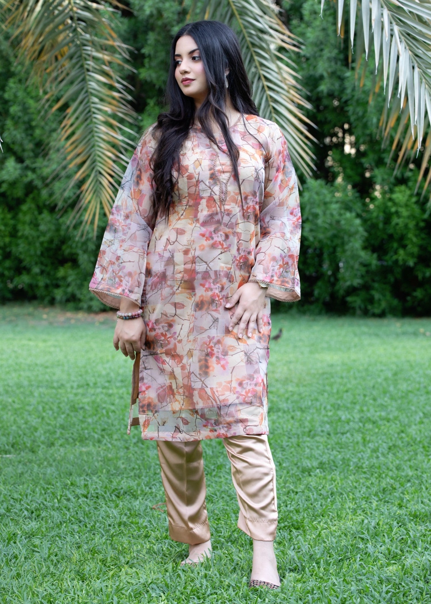 Hayati Collections – Organza Digital Printed _ Brown Women 2pcs