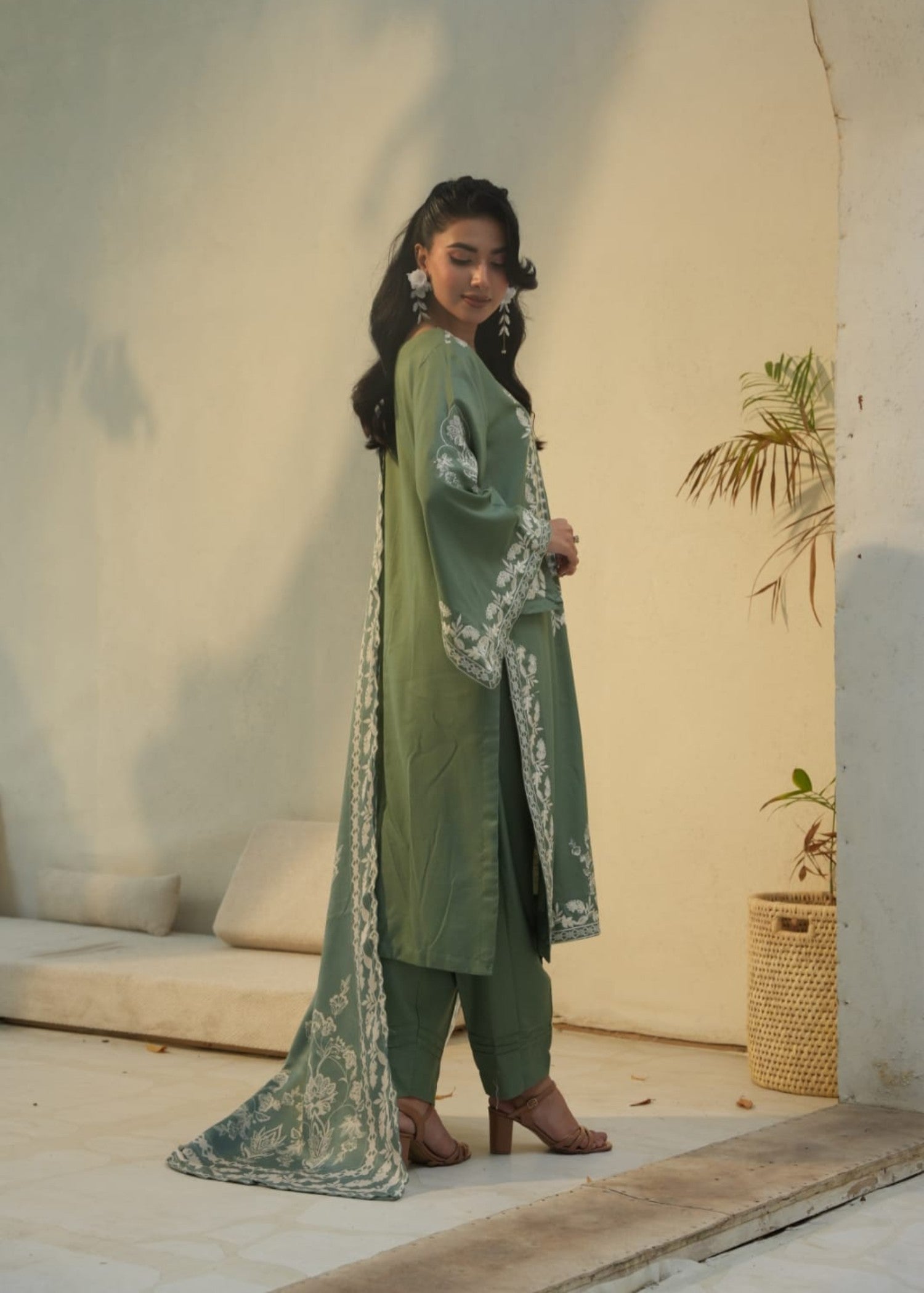 Designer Rack Dhanak luxury embraided sage green Women 3pcs