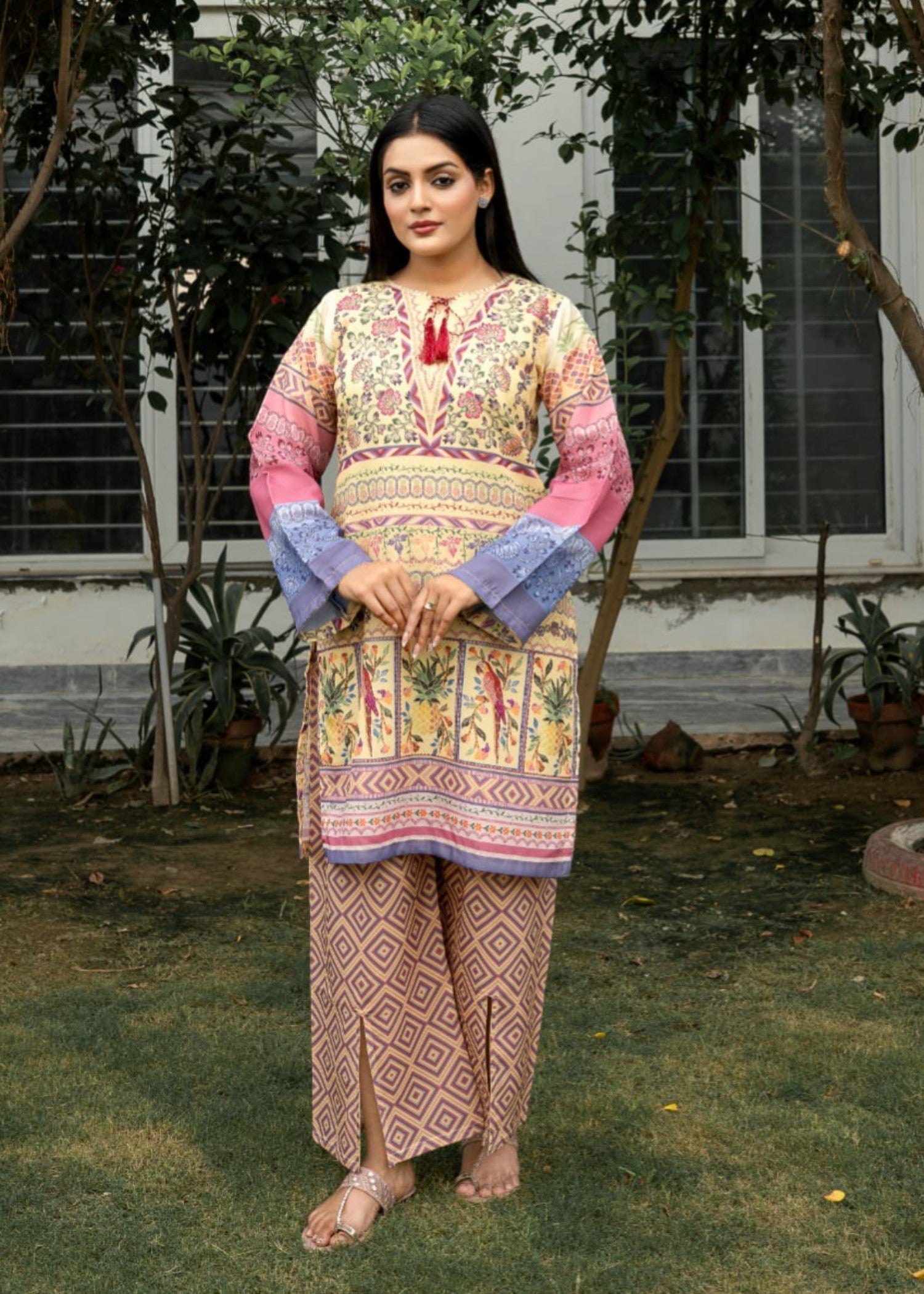 Tehzeeb Libas YELLOW BLUSH CORD SET Women 2pcs