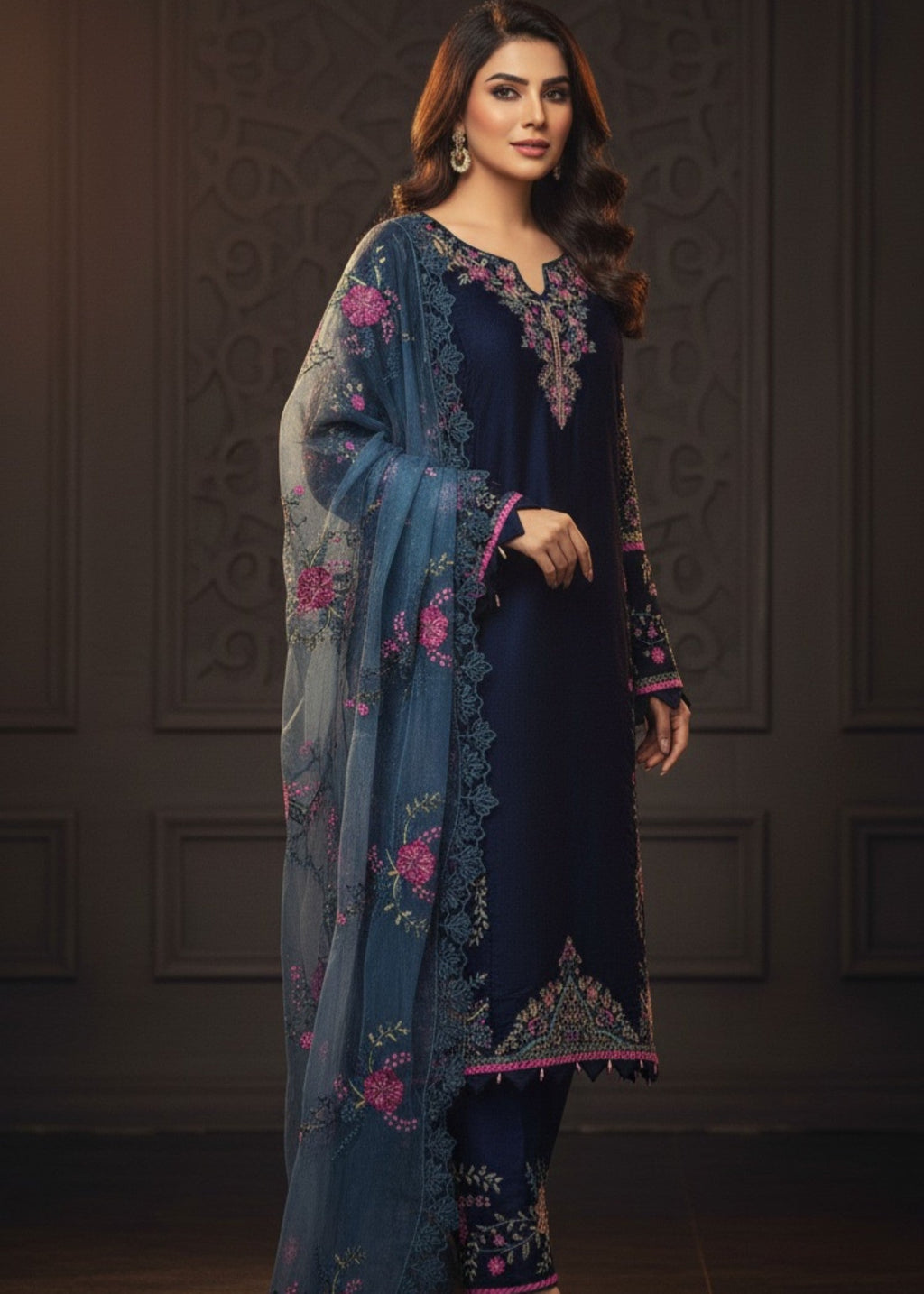 Pehnawa By Bin Akram’s Teal Regalia | Velvet Women 3pcs