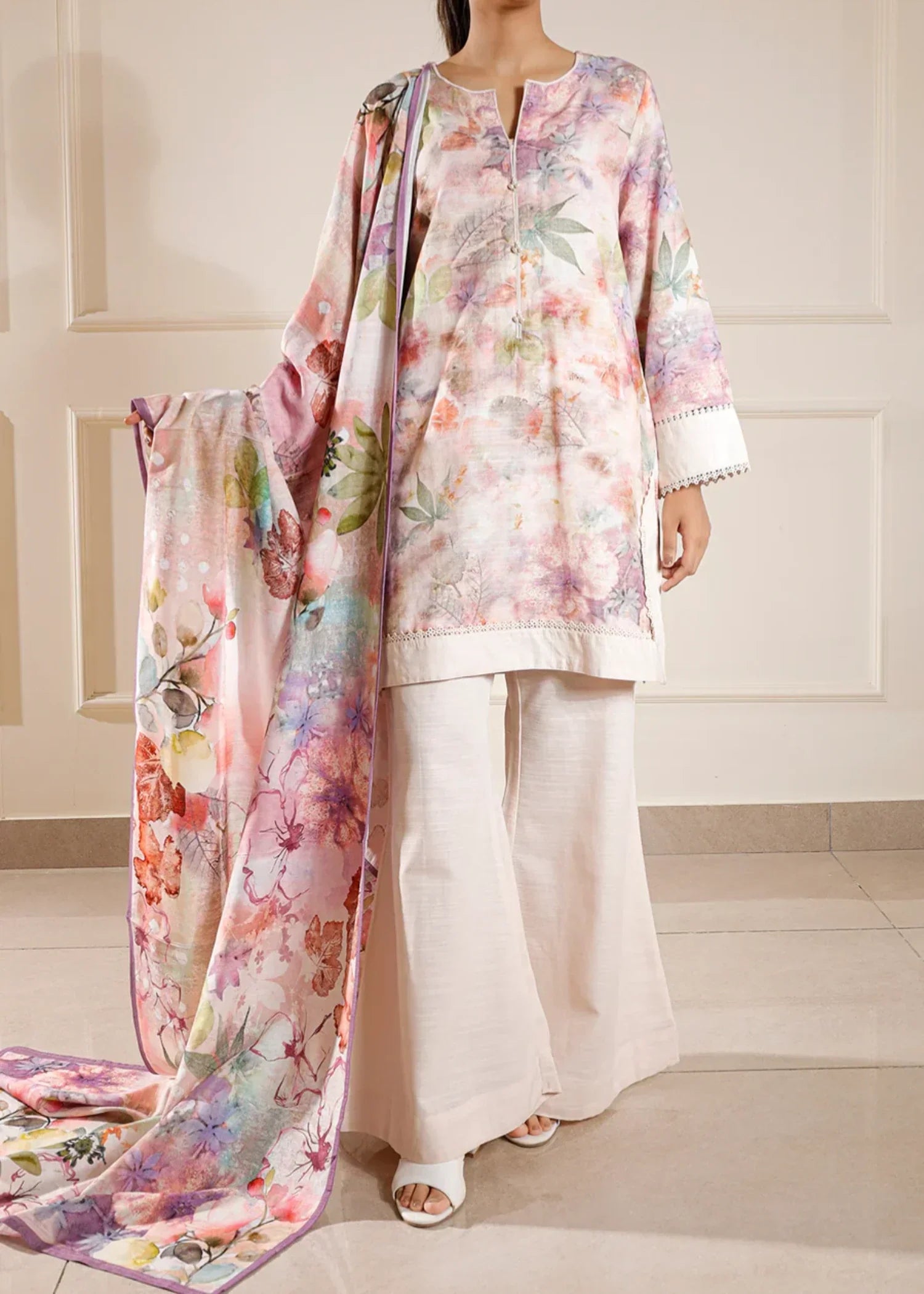 Saya Printed Khaddar Stitched Shirt/Dupatta Women 2pcs