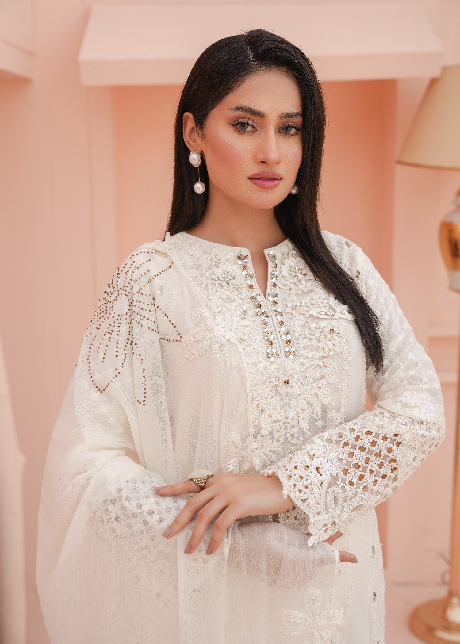 Designer Rack luxury chiffon white Women 3pcs