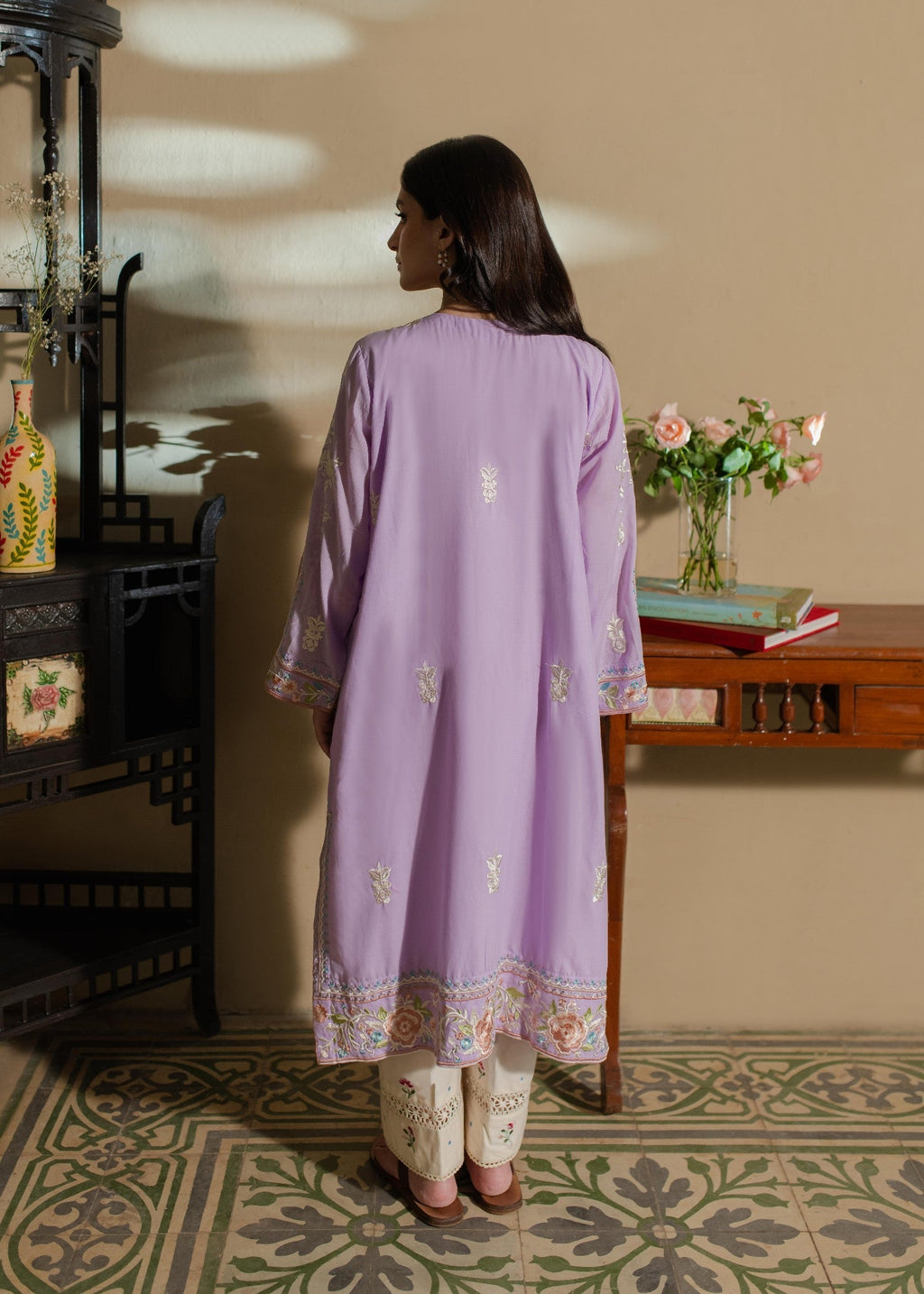 Azulie Lavender Embroidered Kurta by Women 1pcs