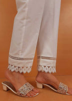 Zardi Lace Embellished Trouser Cotton White ZT501 Women 1pcs