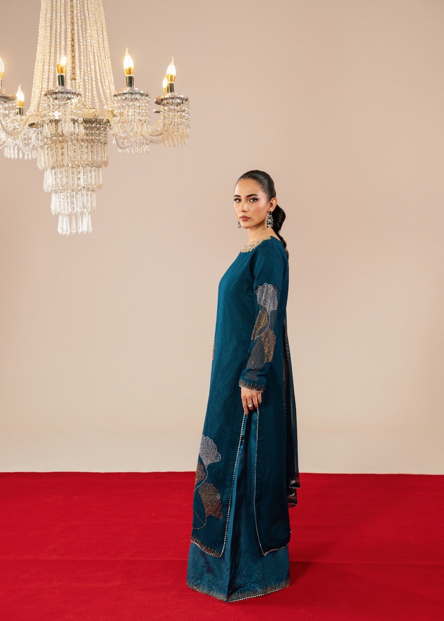 Maira Fashion Teal Studded Rhinestone Kurta Set Women 3pcs