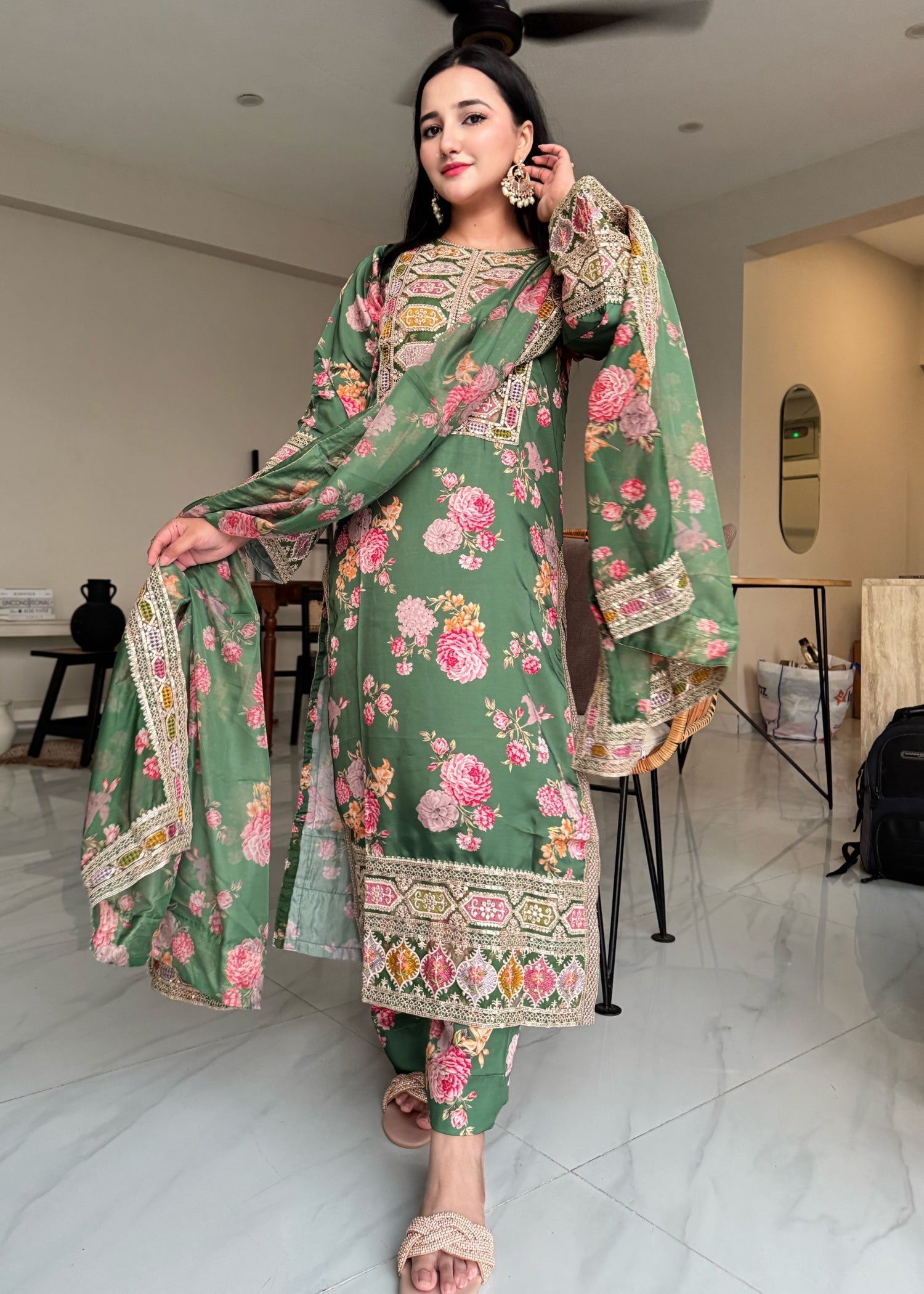 Suits By Sadia IMAAN SILK GREEN Women 3pcs