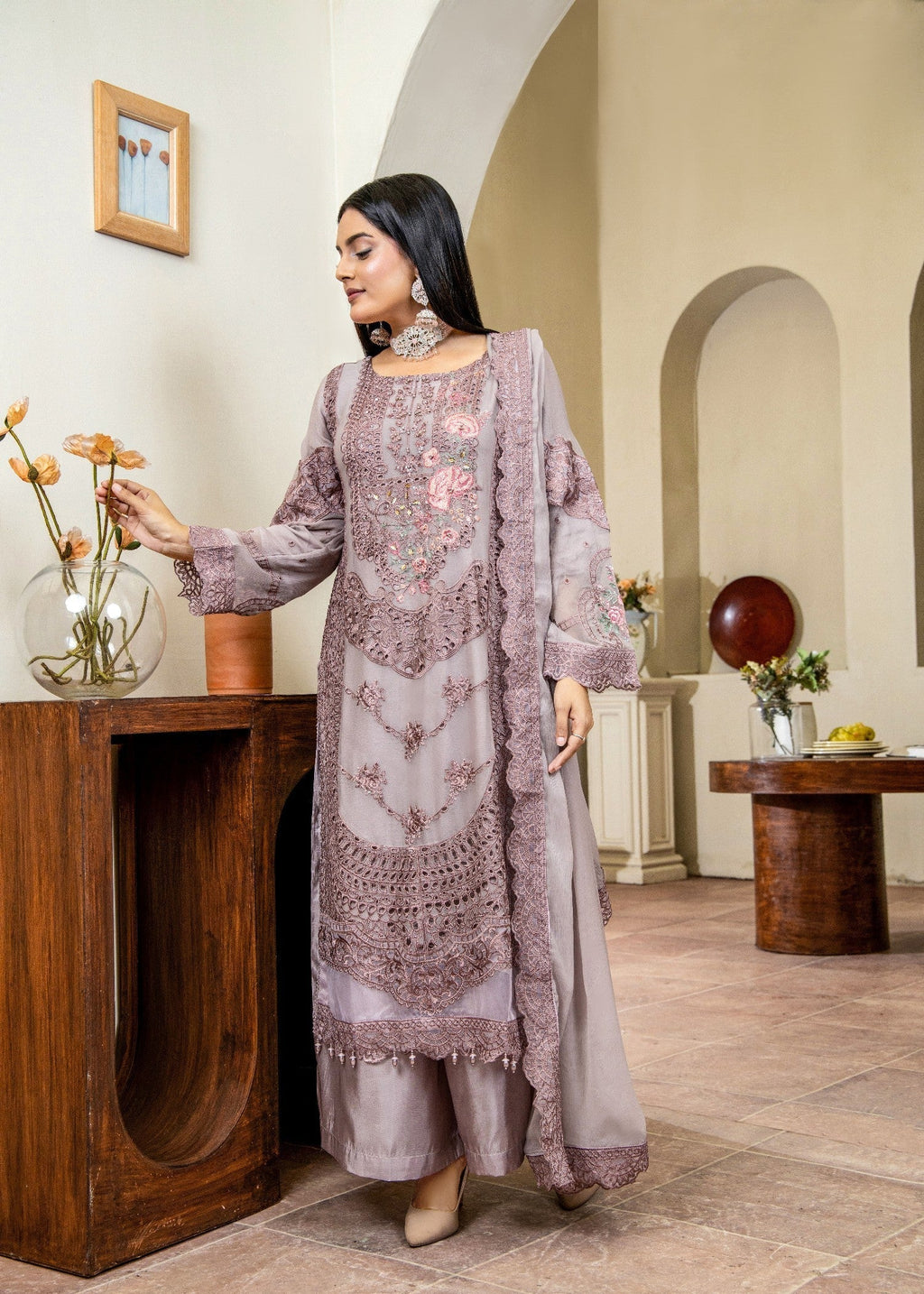 Pehnawa By Bin Akram’s Mauve Rose Pret | Chiffon Kurta Set Women 3pcs