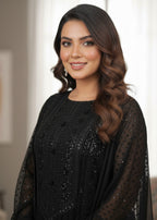 MMG Garments ZAR E HUSN| CHIFFON EMB LAYERED FROCK BLACK MMG 906 Women 3pcs