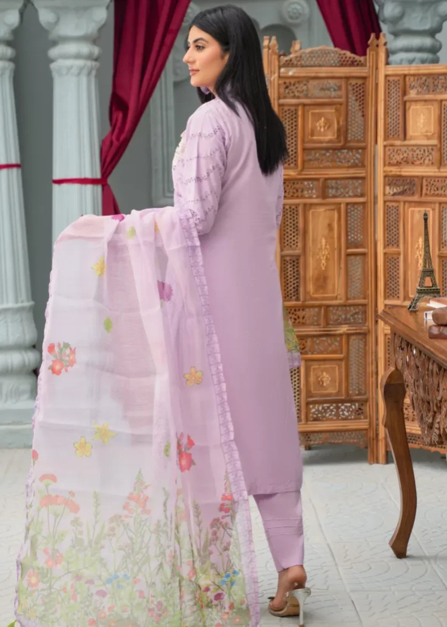 Designer Rack luxury embroidered lilac Women 3pcs