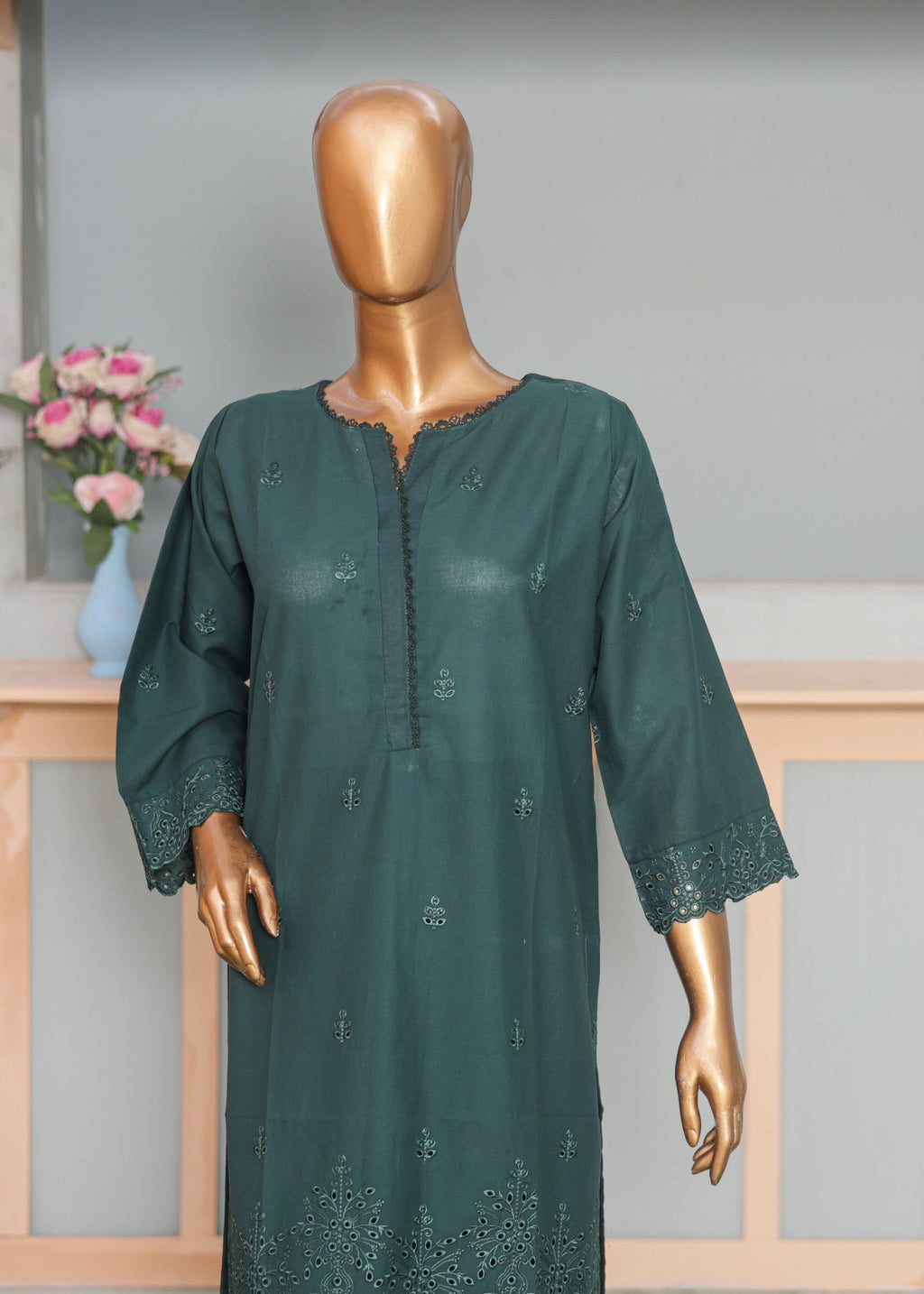 Suntex Fabrics CO ORDS Green Chikan Kari Women 2pcs