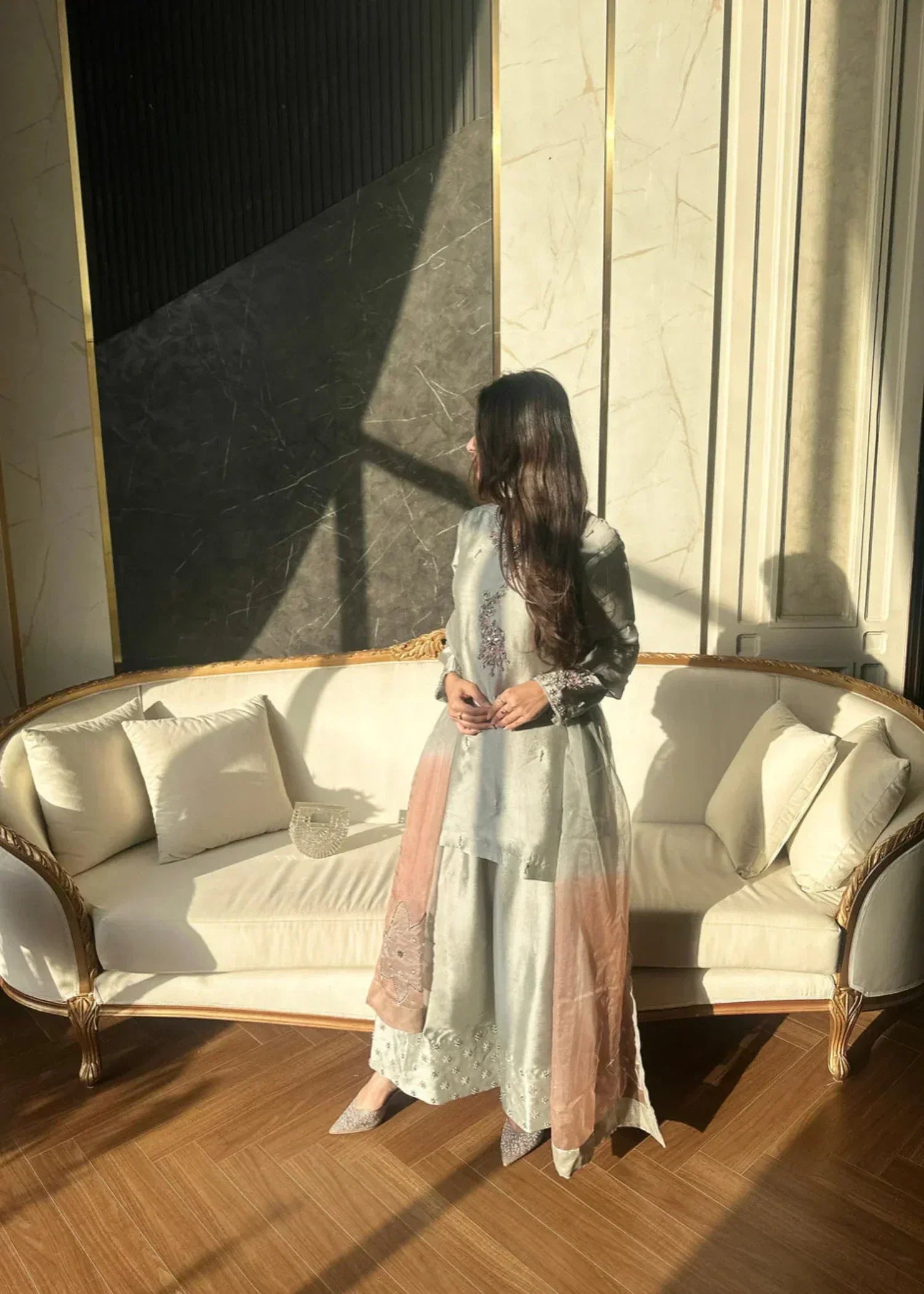 Uzman Yasen Silk Hand Work Farshi Shalwar Women 3pcs