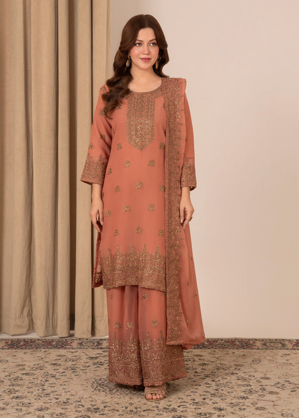 Four Season Boutique YUMNA PLAZZO PEACH PINK Women 3pcs