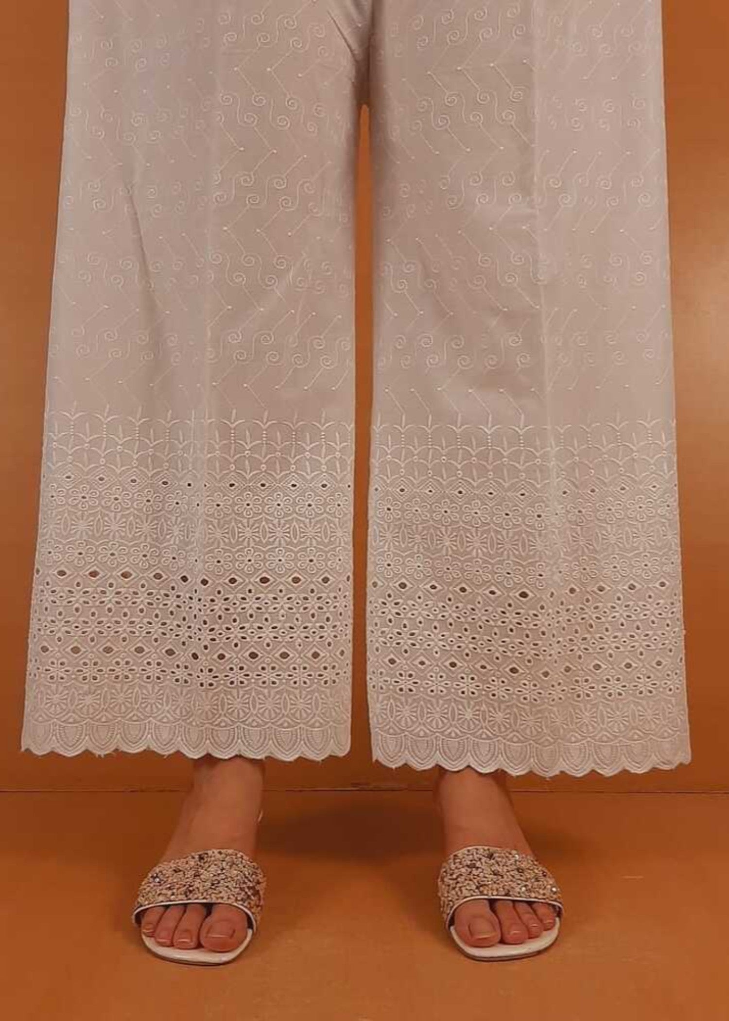 Zardi Chikankari Palazzo With Bottom Lace White ZT464 Women 1pcs