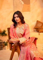 Shehroz Fashion Peach Blossom Elegance SUIT Women 3pcs