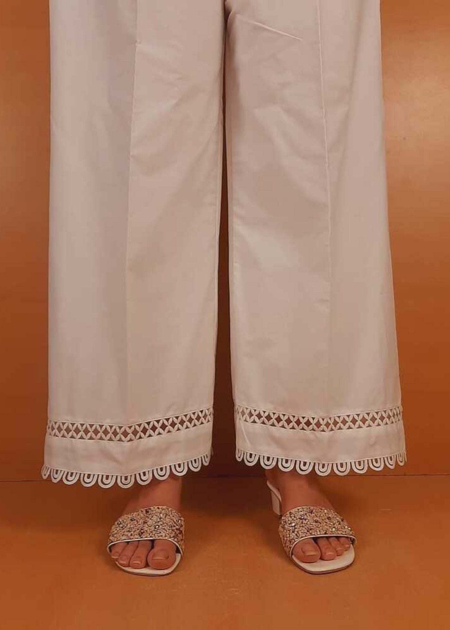 Zardi Laces Embellished Cotton Palazzo White ZT310 Women 1pcs