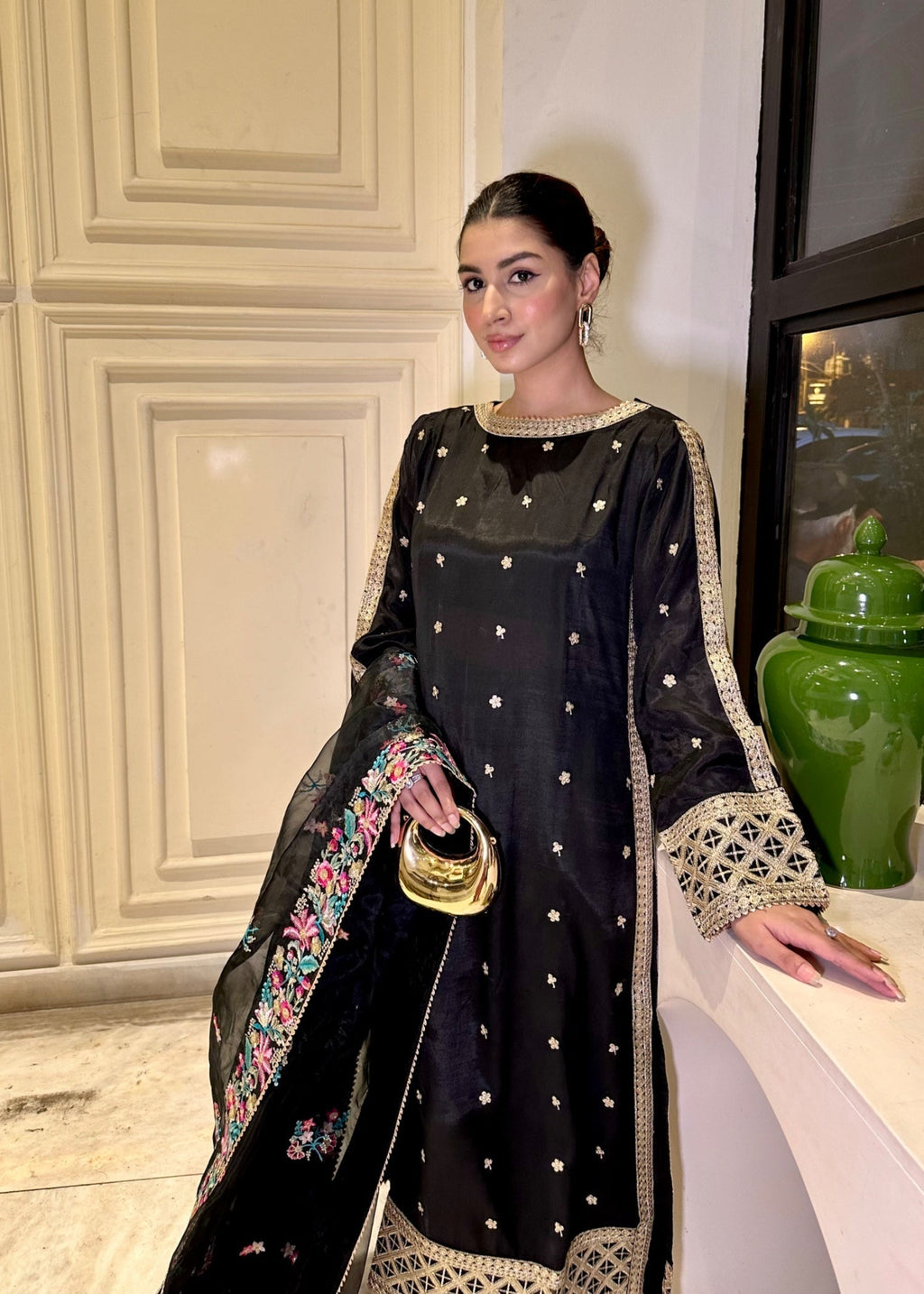 Suits By Sadia Black Silk Aneela Women 3pcs