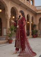 Pehnawa By Bin Akram’s Red Elegance | Net Maxi Women 4pcs