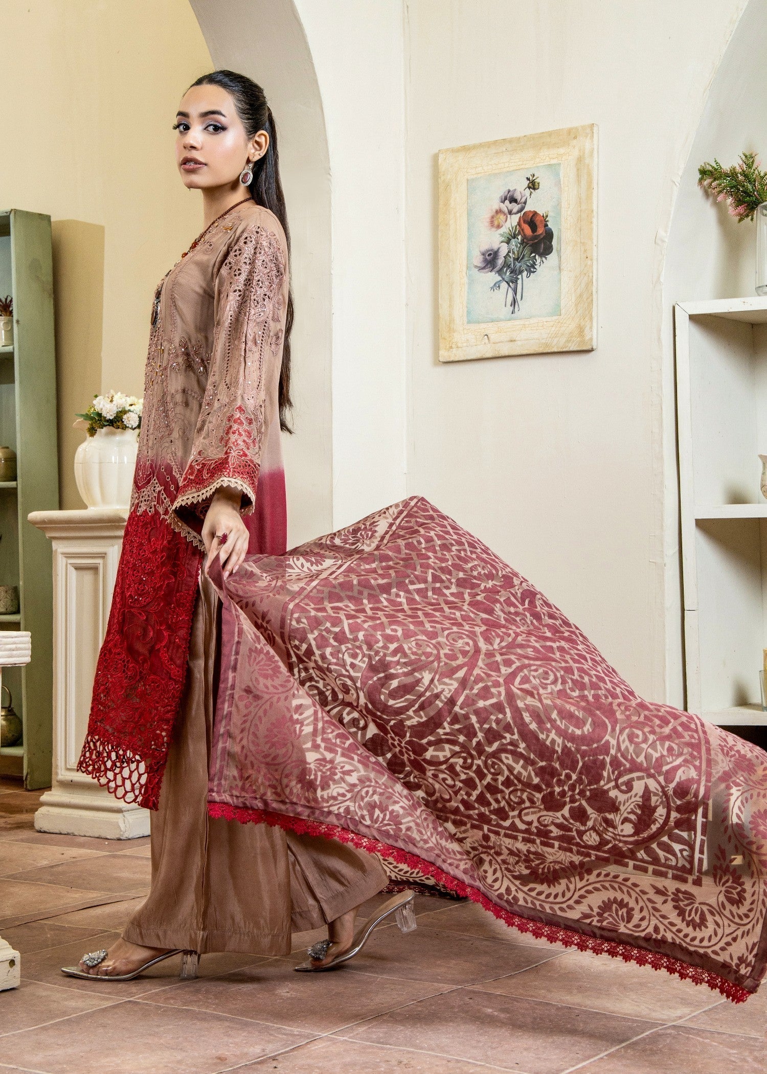 Pehnawa By Bin Akram’s Rustic Brown Pret | Chiffon Kurta Set Women 3pcs