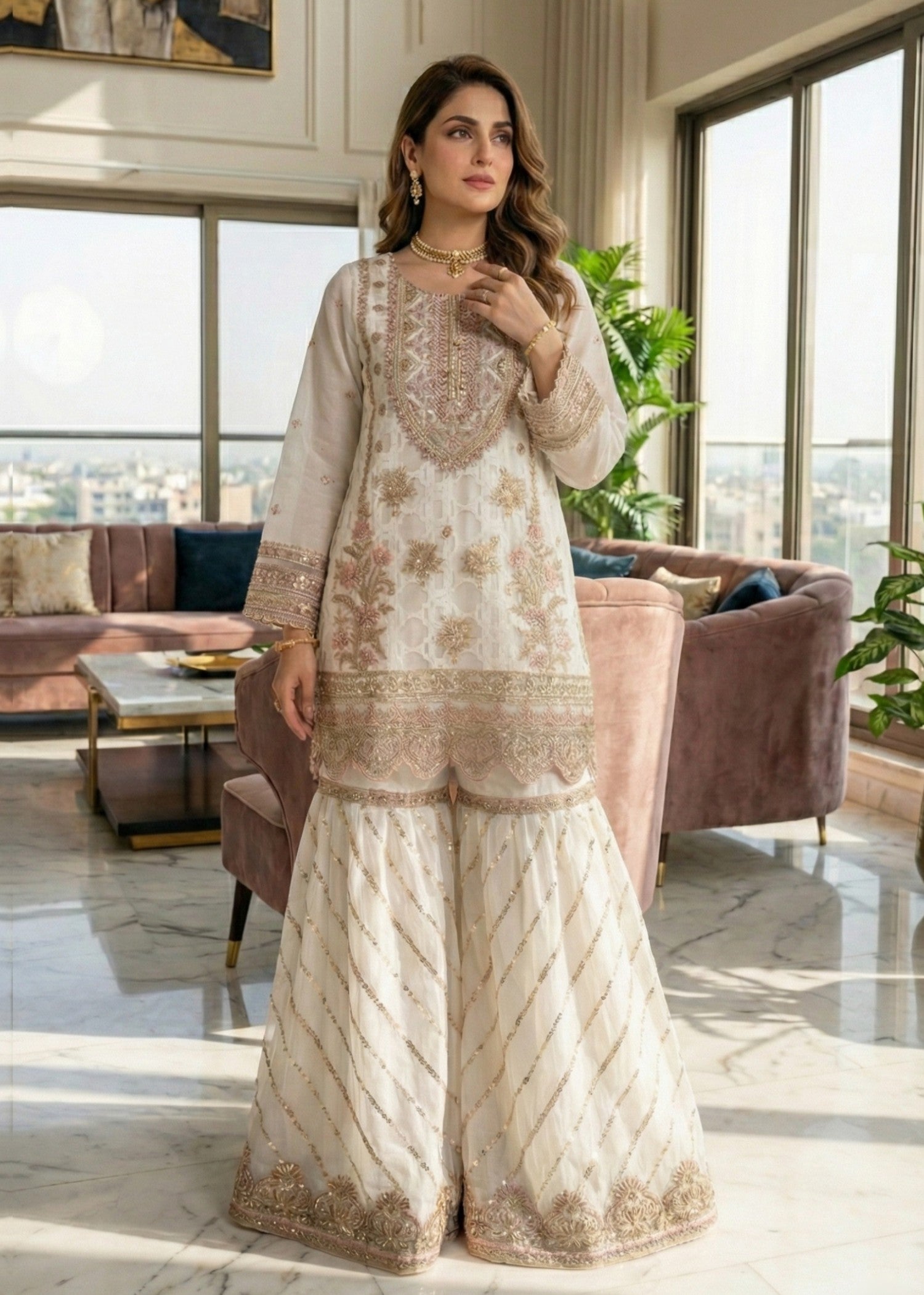 Diara Couture SHAHNOOR US 493 OFF WHITE Women 3pcs