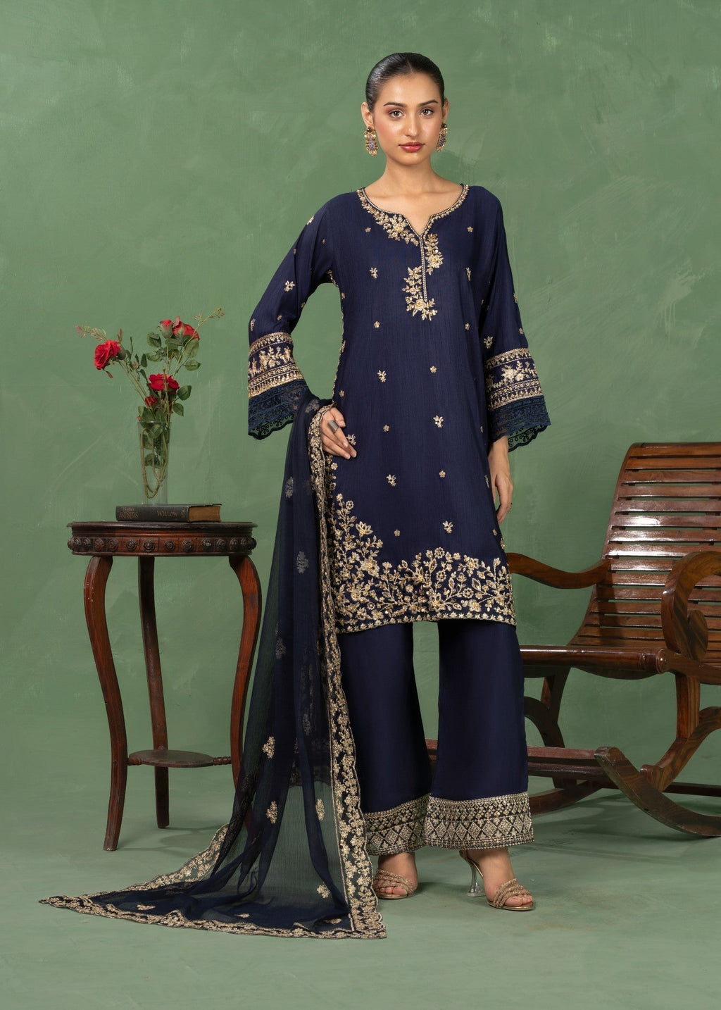 Four Season Boutique JASHAN RAOSILK NAVY BLUE Women 3pcs
