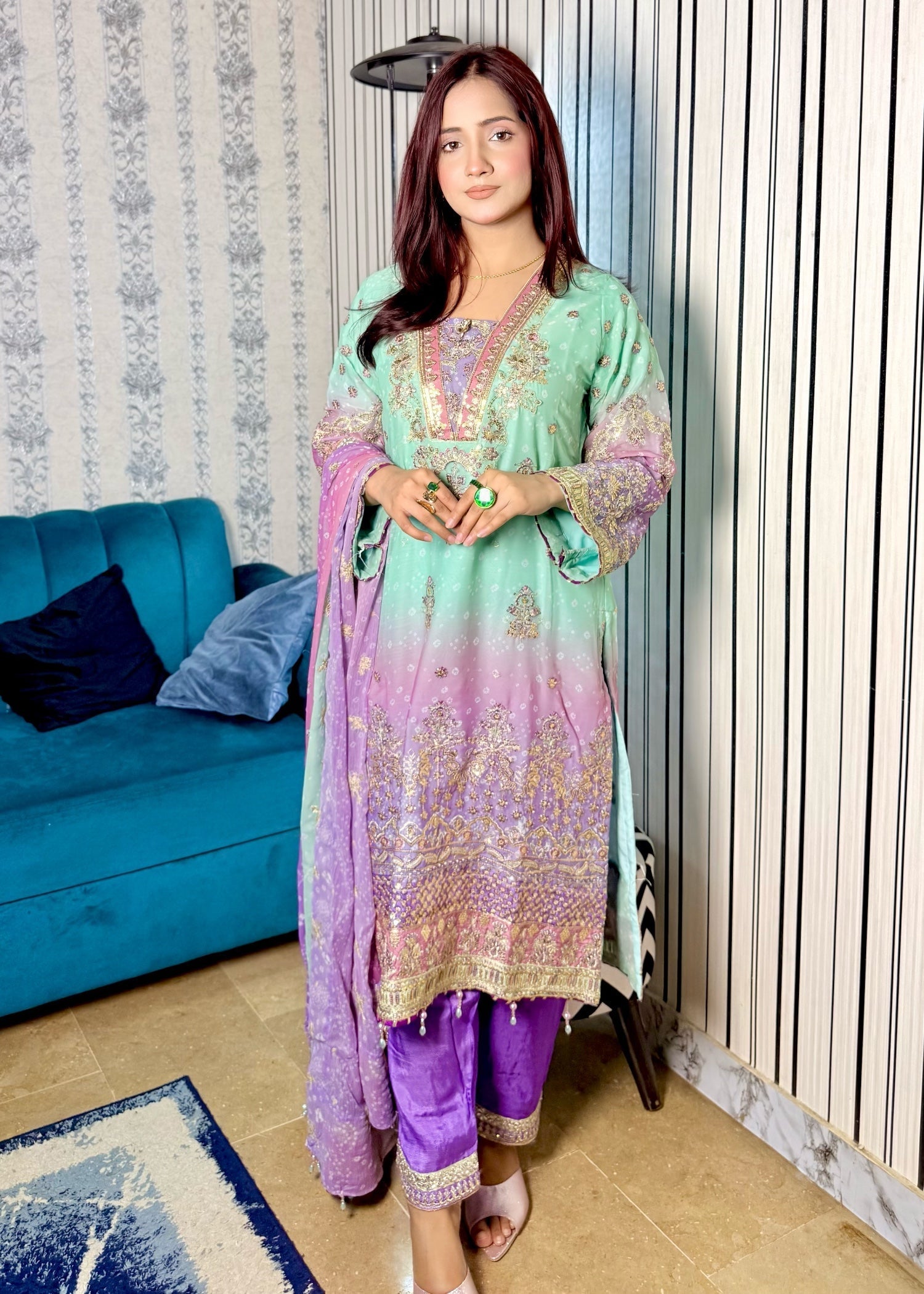 Suits By Sadia Green chunri chiffon Ayesh Women 3pcs