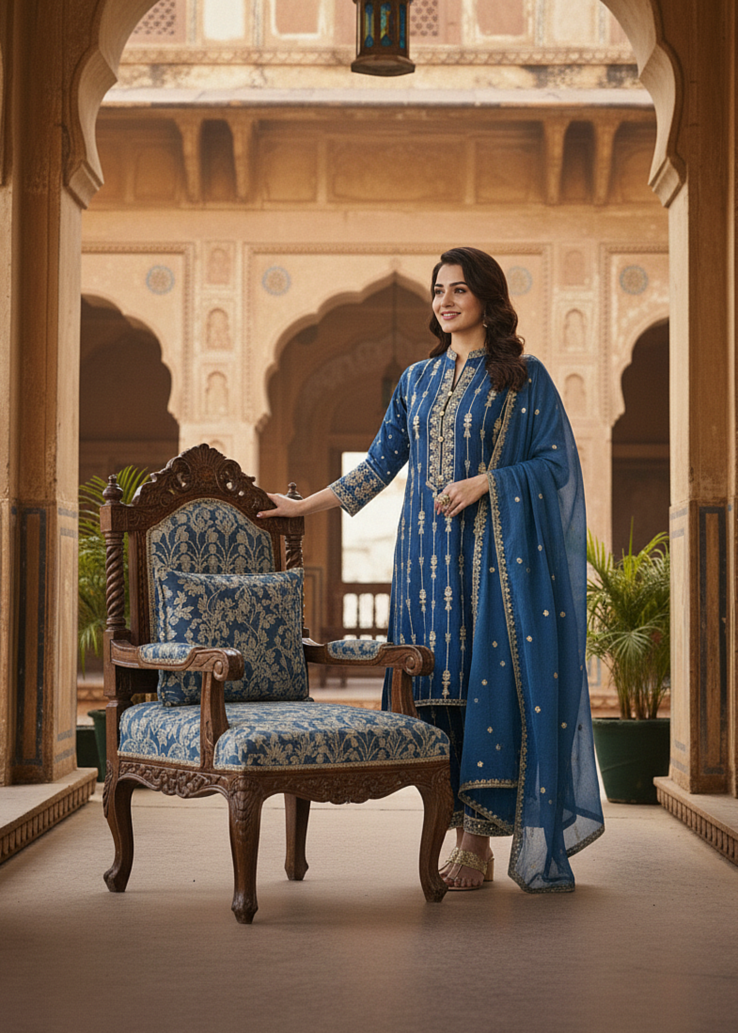 MMG Garments MAJESTIC WINTER ELEGANCE| KHADDAR SUIT NAVY BLUE MMG 814 Women 3pcs