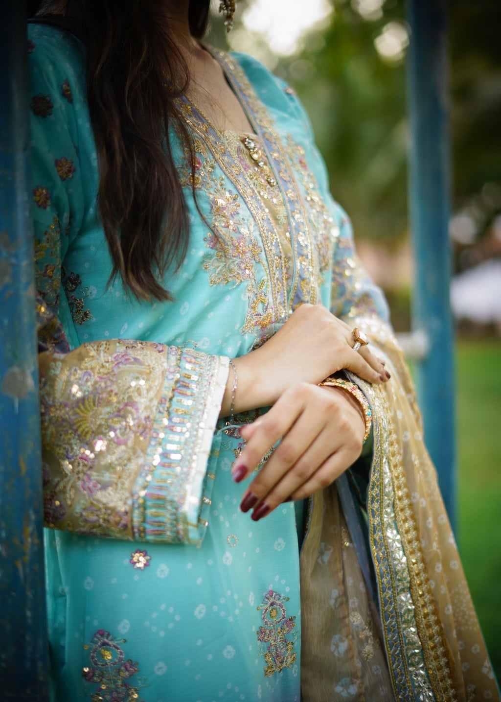 Suits By Sadia Aquamarine chiffon Women 3pcs