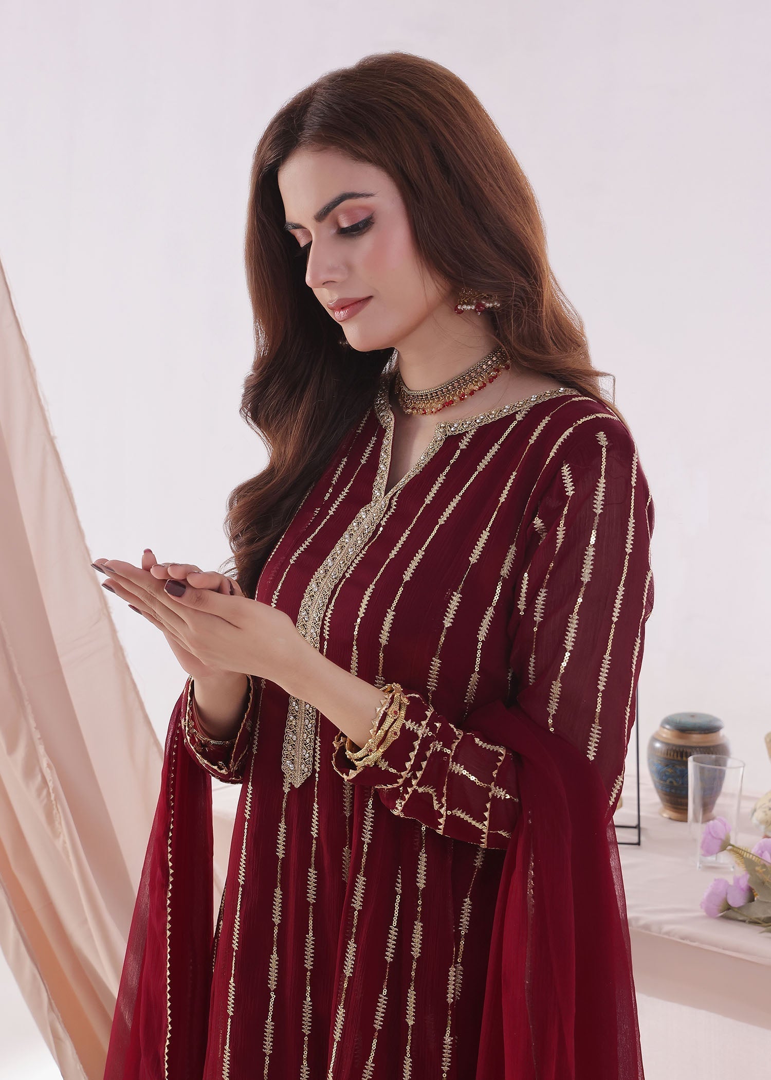 Ayesha Closet SADAF MAROON Women 3pcs
