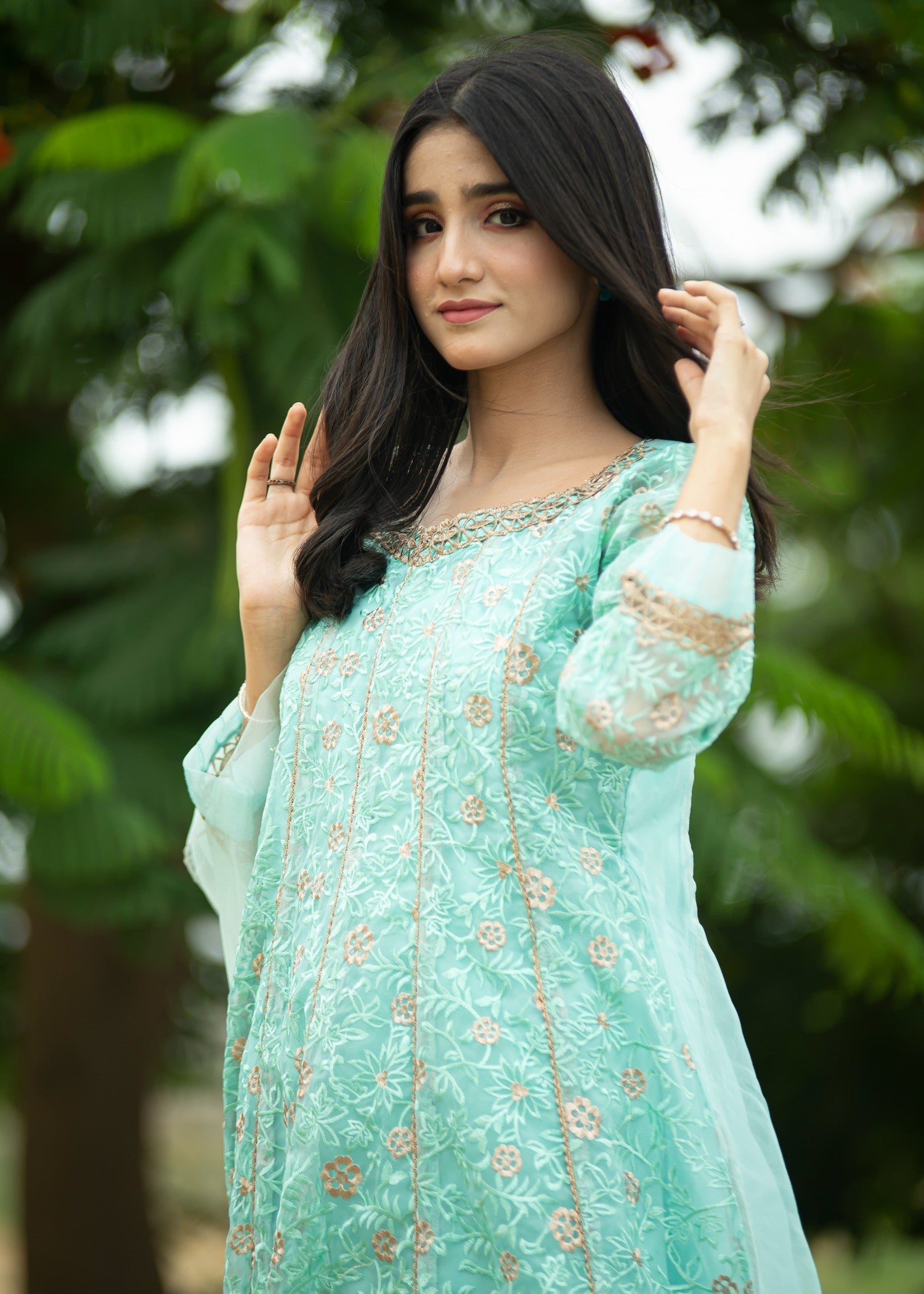 Hayati Collections _ Organza Embroidery _ Aqua Women 3pcs