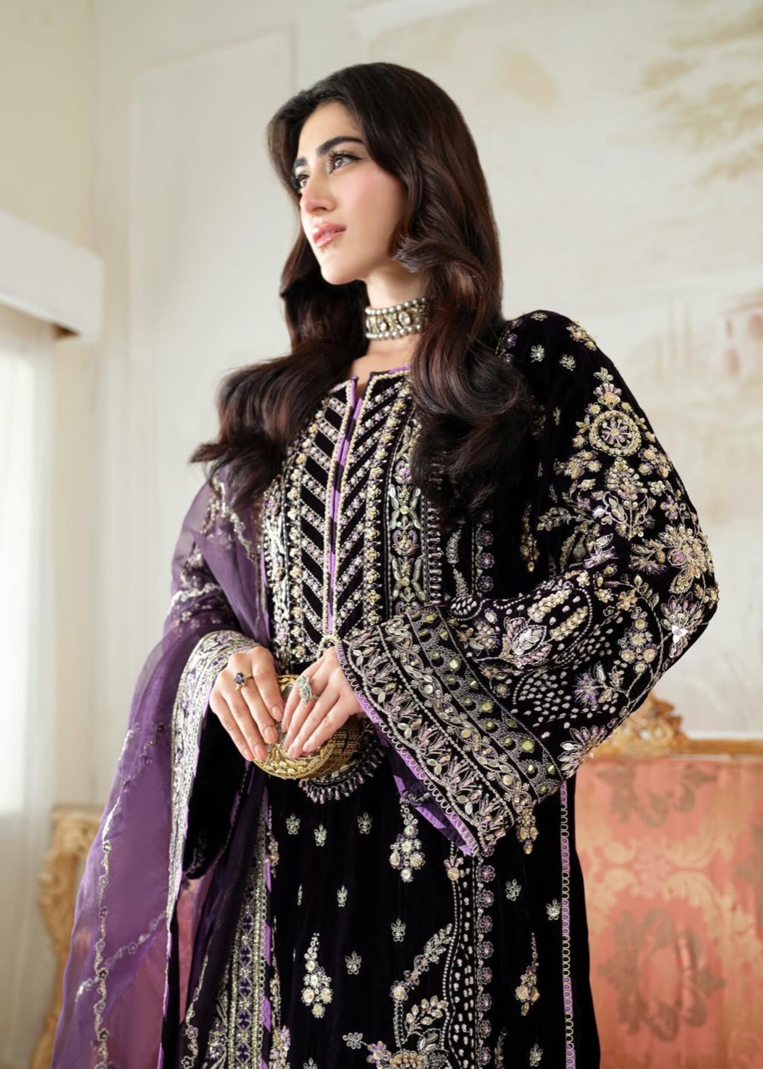 Suits By Sadia Plum velvet aneelas Women 4pcs