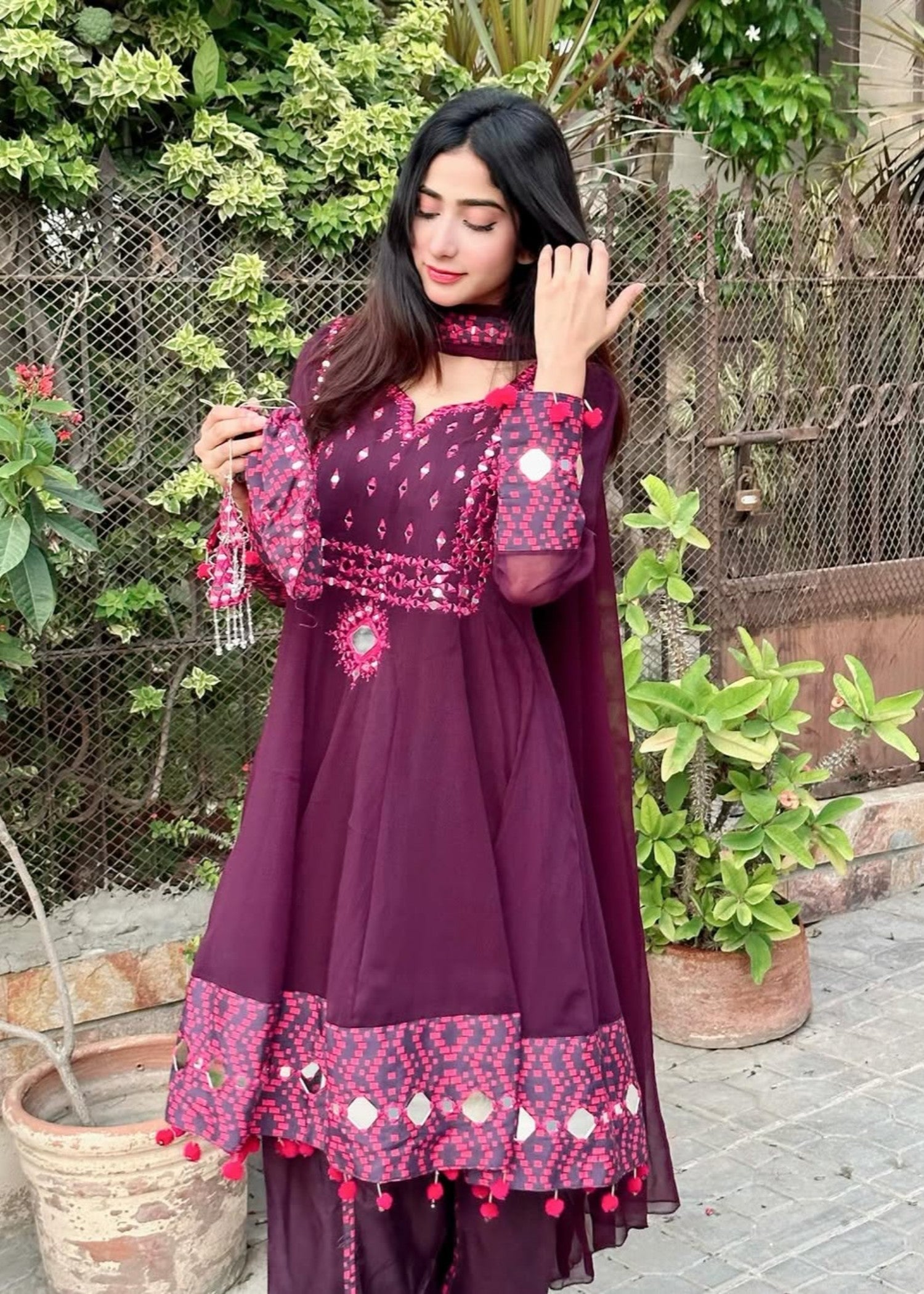 Miss & Mrs Mirror short Anarkali Women 3pcs