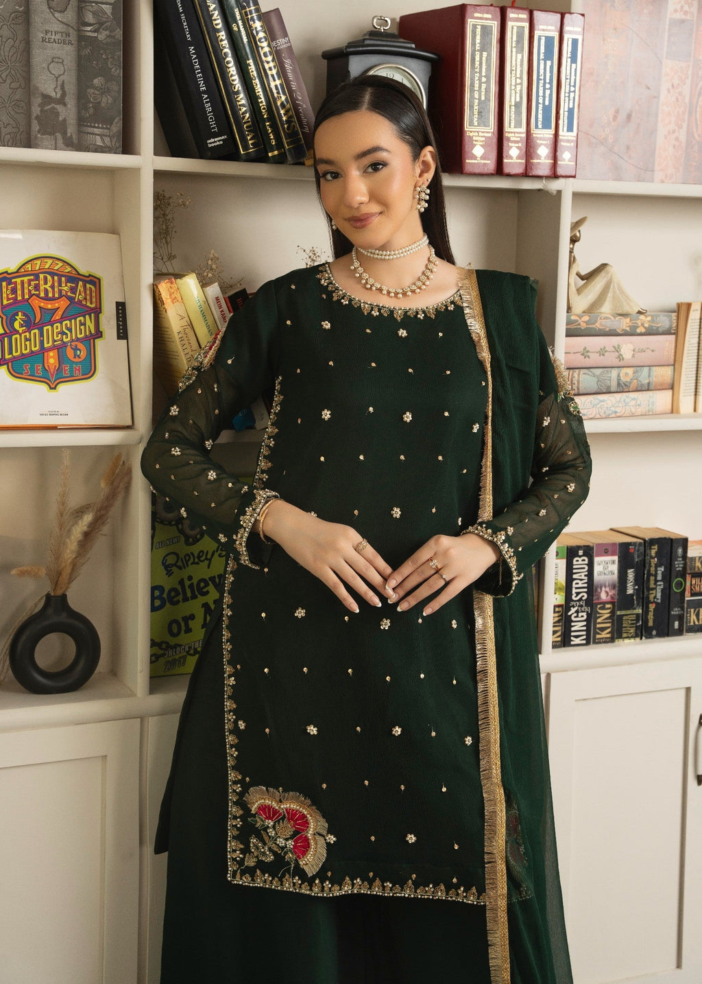 Maira Fashion Bottle green Sharara Women 3pcs