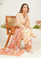Dareechay Off White Peach Blossom Print Suit FOP30 Women 3pcs