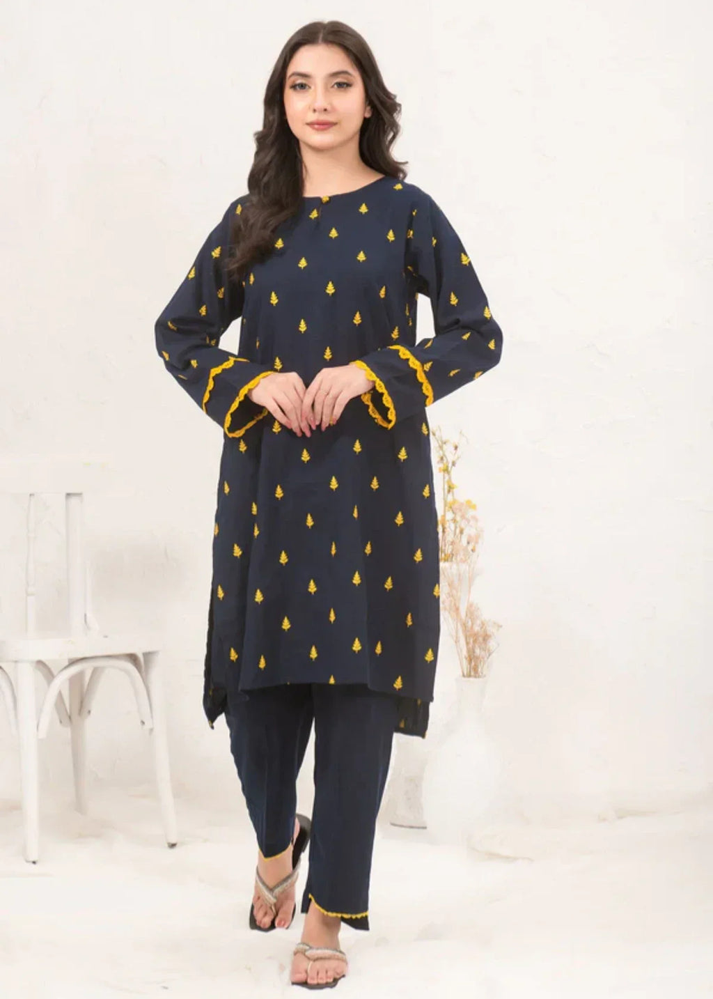 Ochre Cotton Embroidered Suit SOLE 02 Women 2pcs